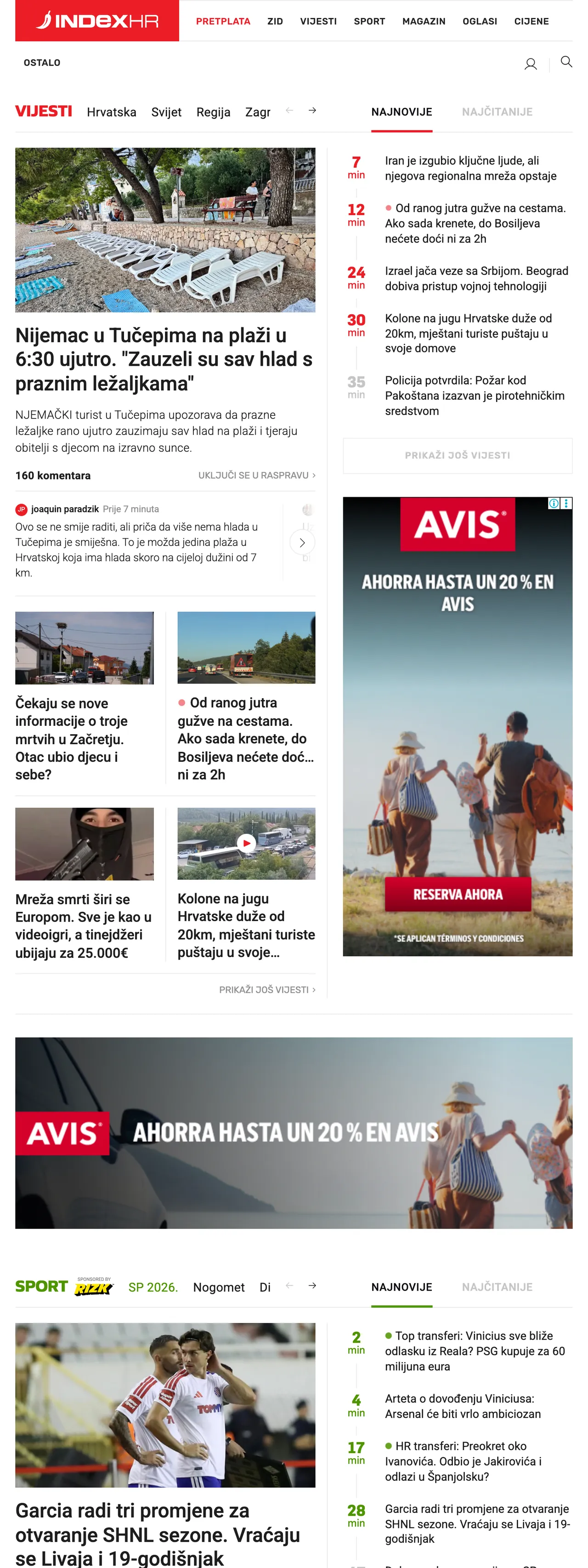 Screenshot of the Index.hr front page