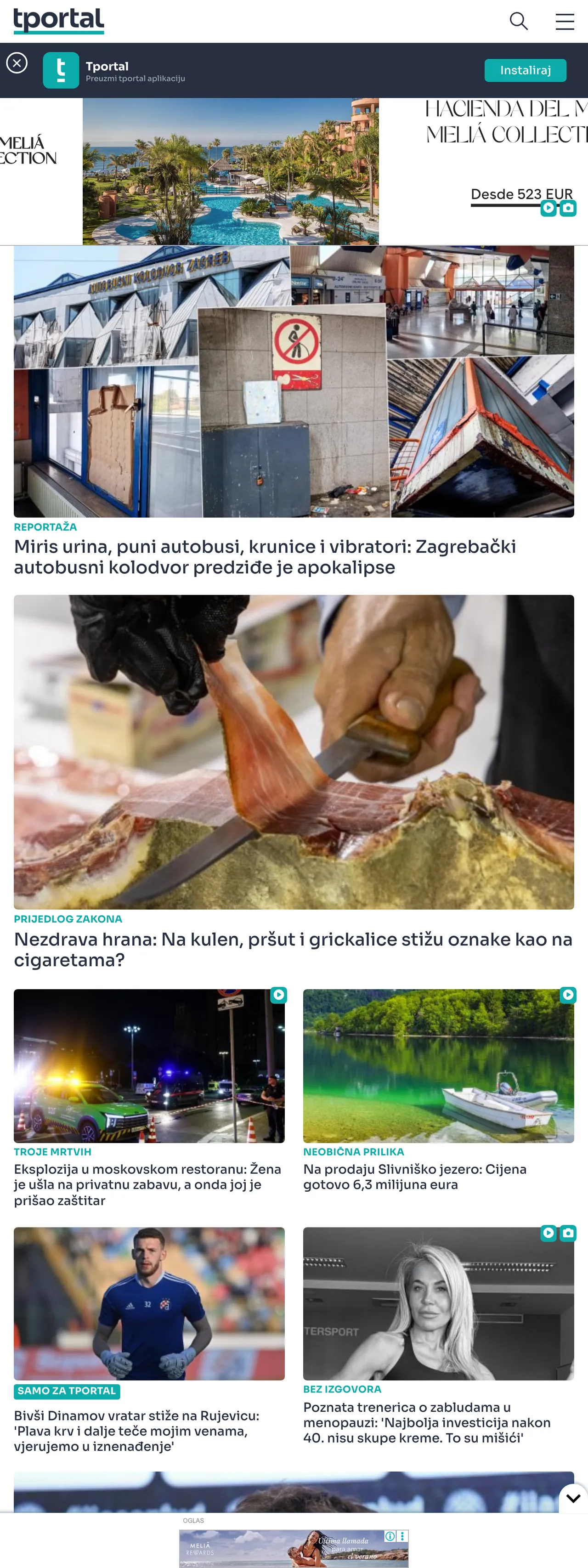 Screenshot of the tportal front page