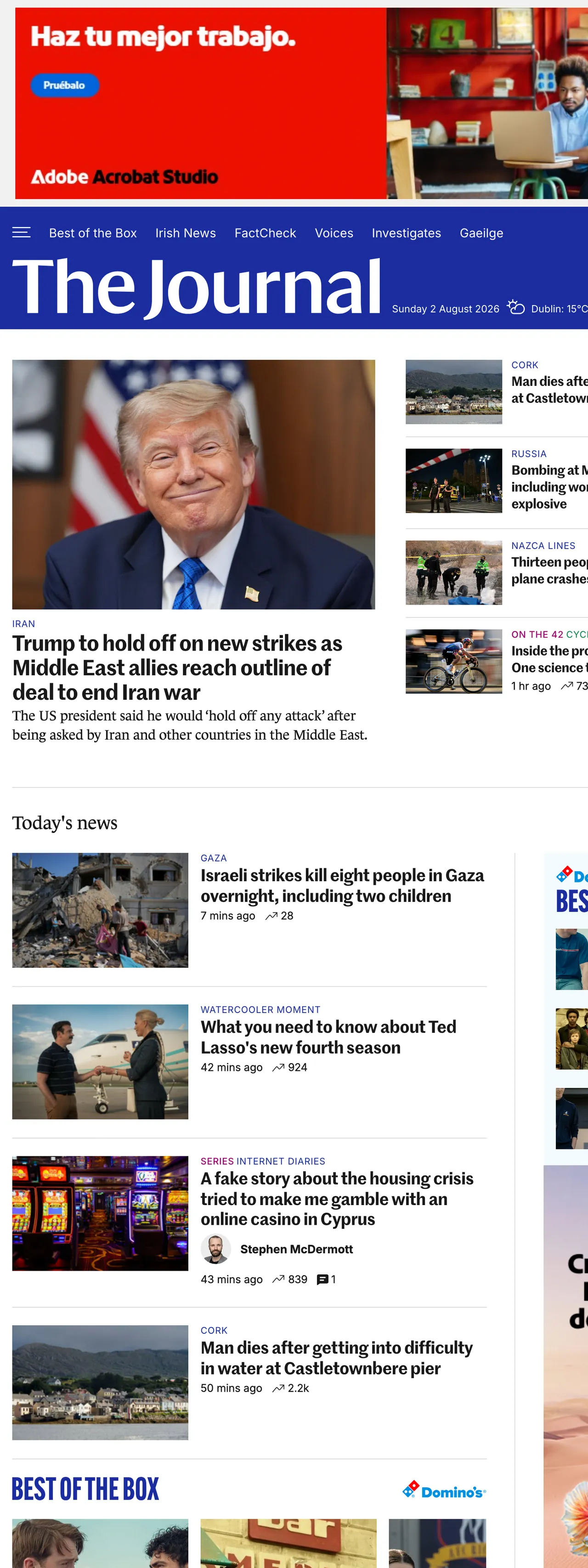 Screenshot of the TheJournal.ie front page