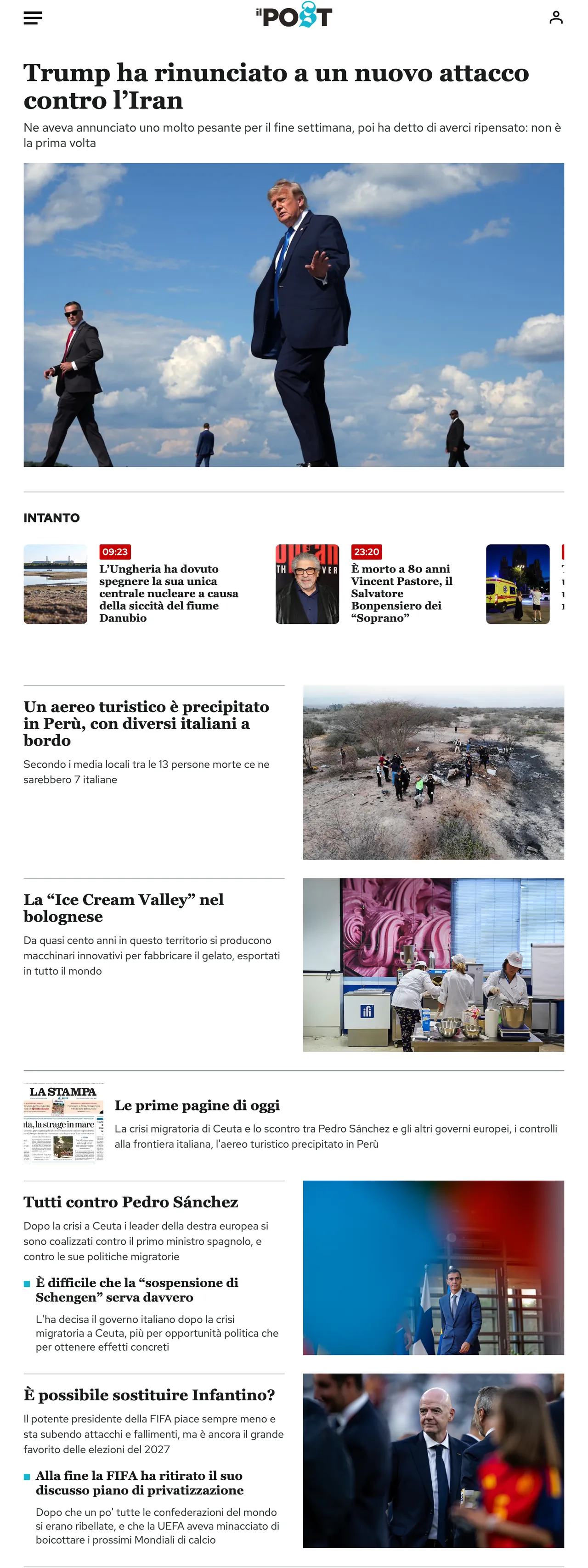 Screenshot of the Il Post front page