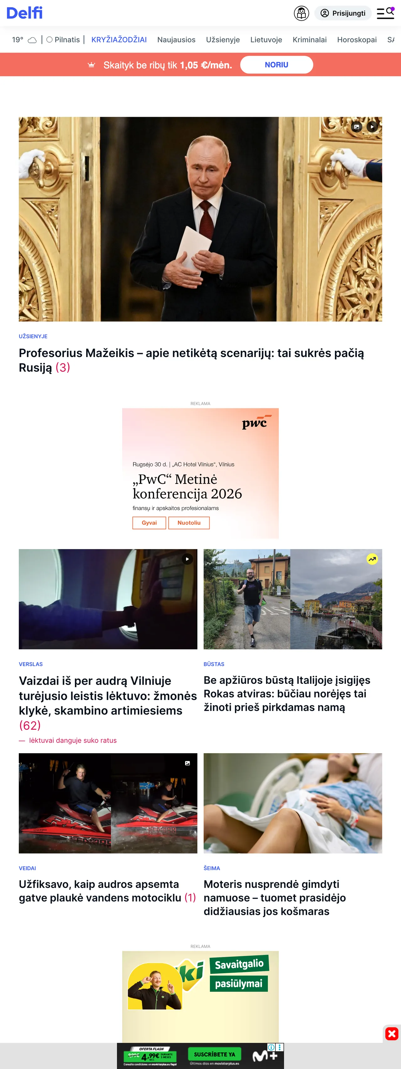 Screenshot of the Delfi front page
