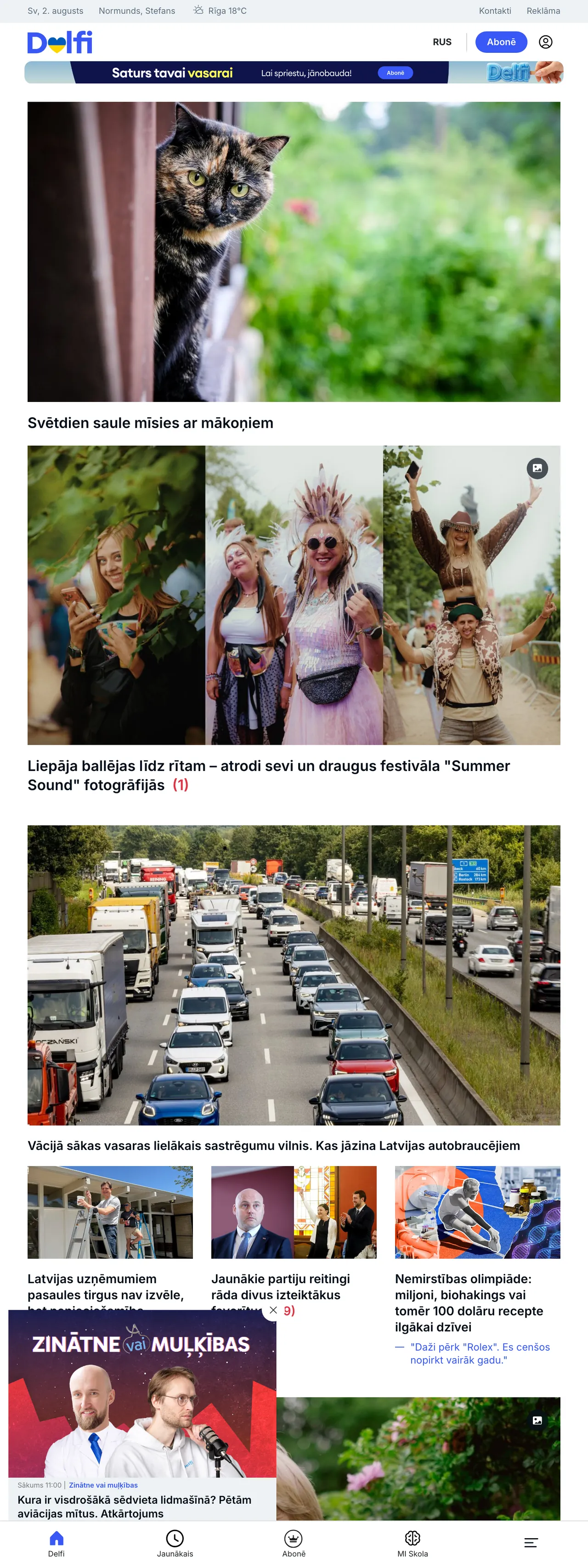 Screenshot of the Delfi front page