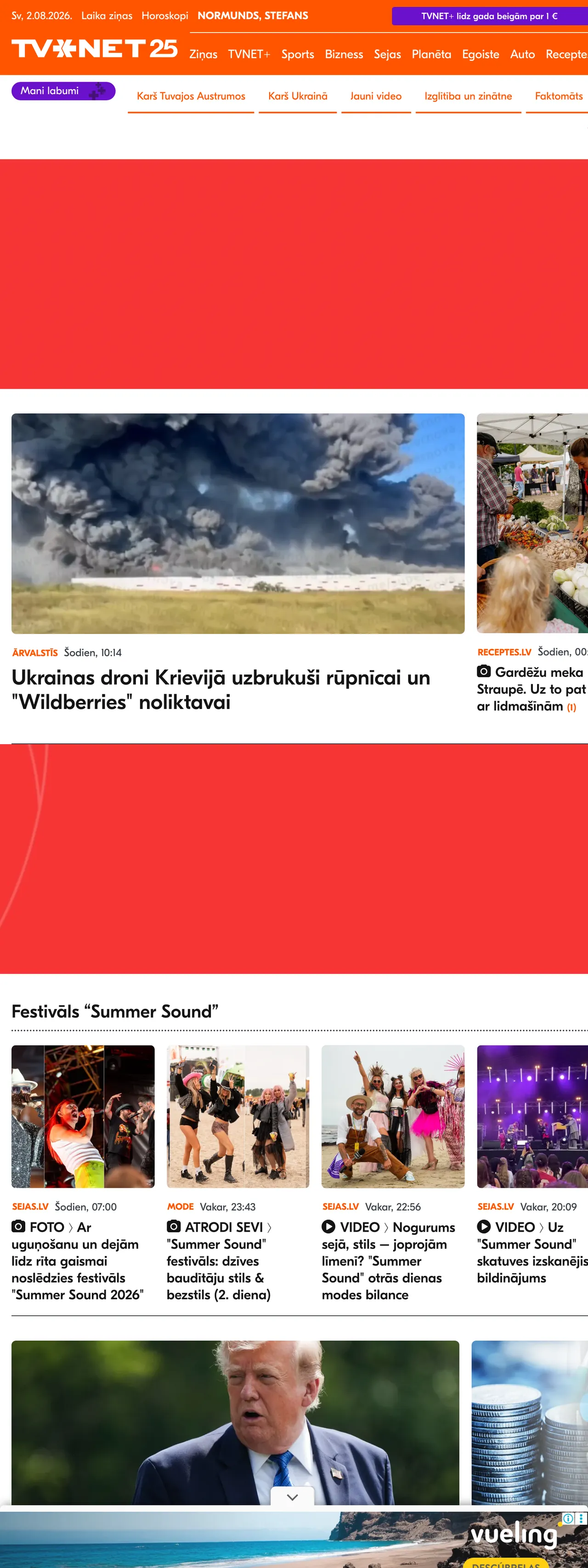 Screenshot of the TVNET front page