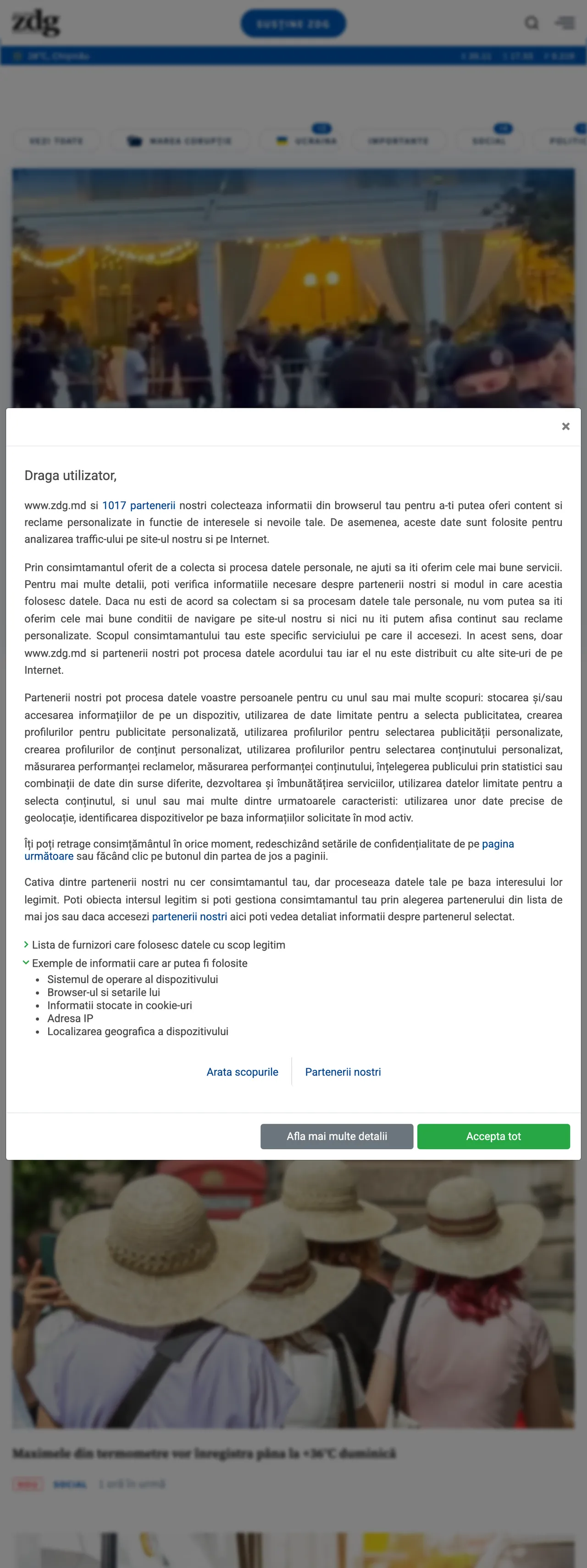 Screenshot of the Ziarul de Gardă front page