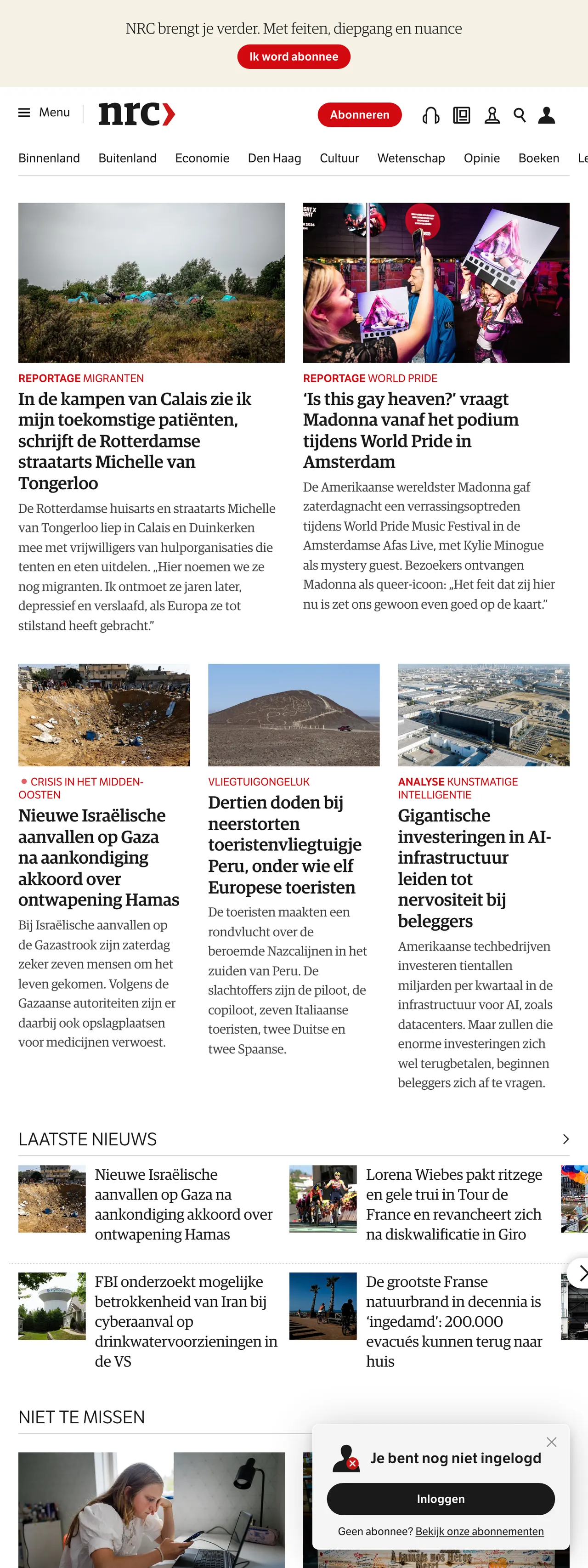 Screenshot of the NRC front page