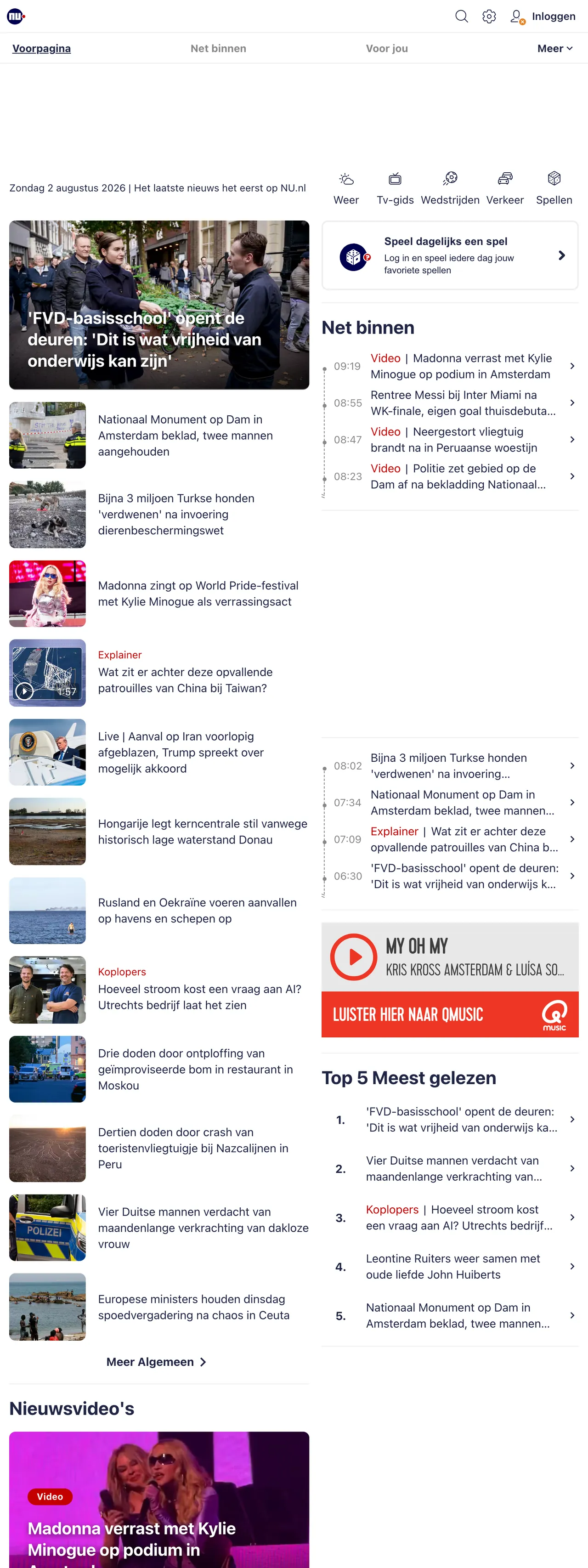 Screenshot of the NU.nl front page