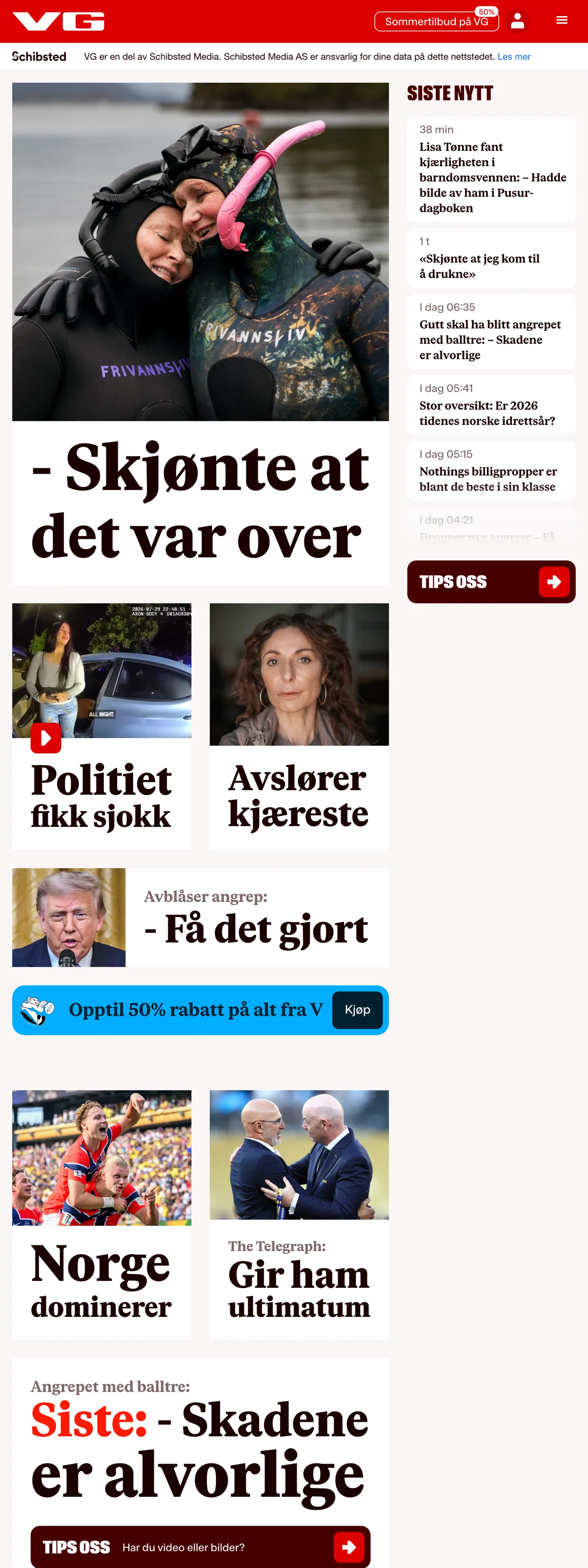 Screenshot of the VG front page