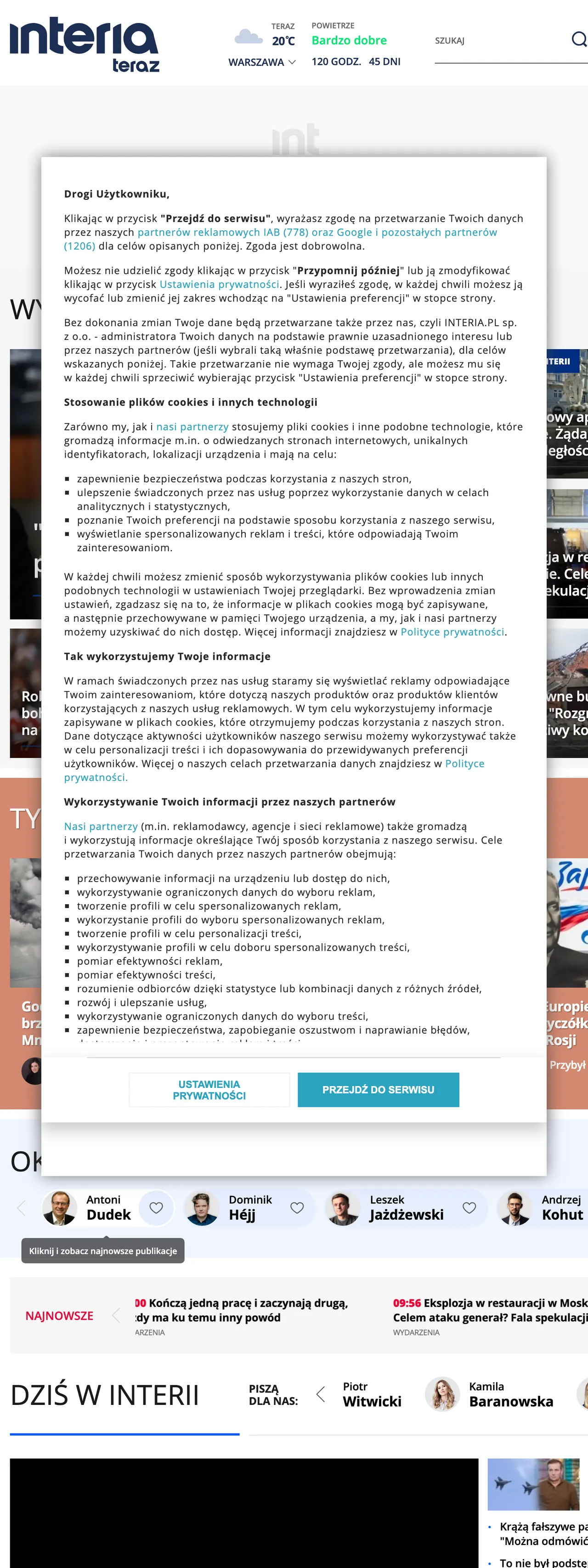 Screenshot of the Interia front page