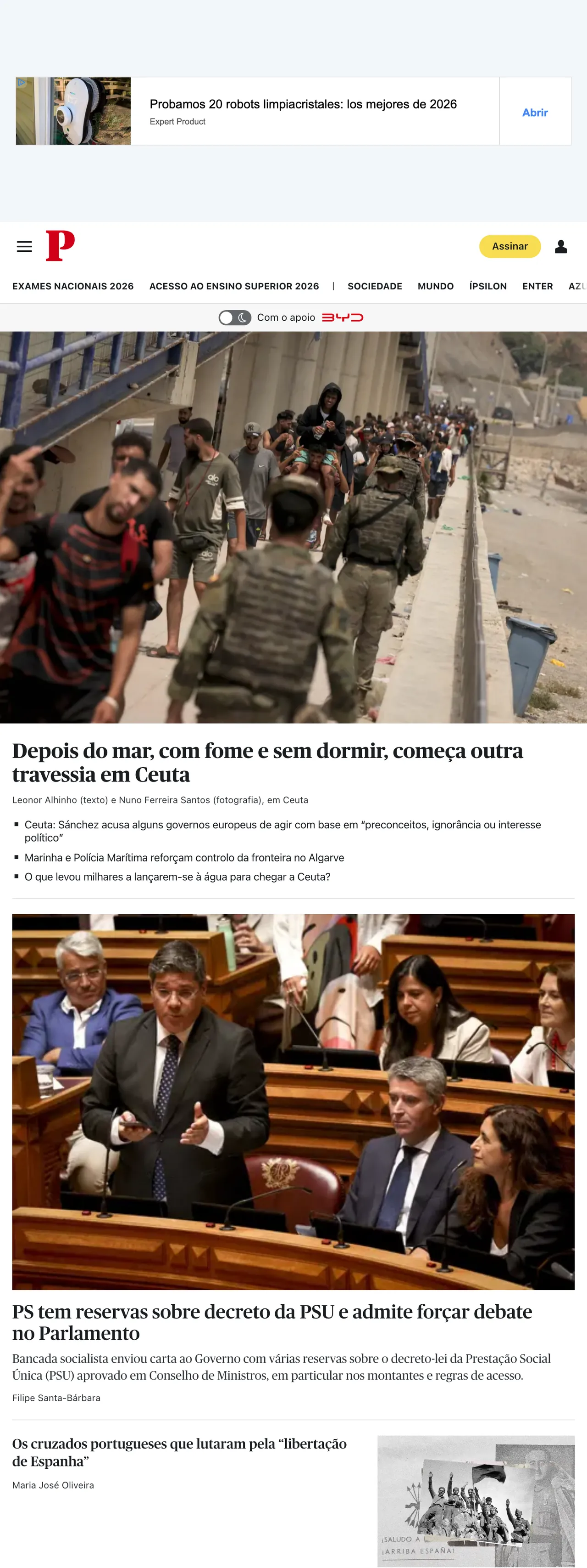 Screenshot of the Público front page