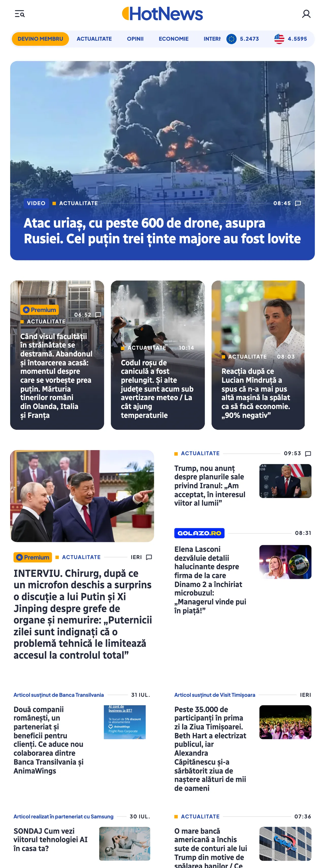 Screenshot of the HotNews.ro front page