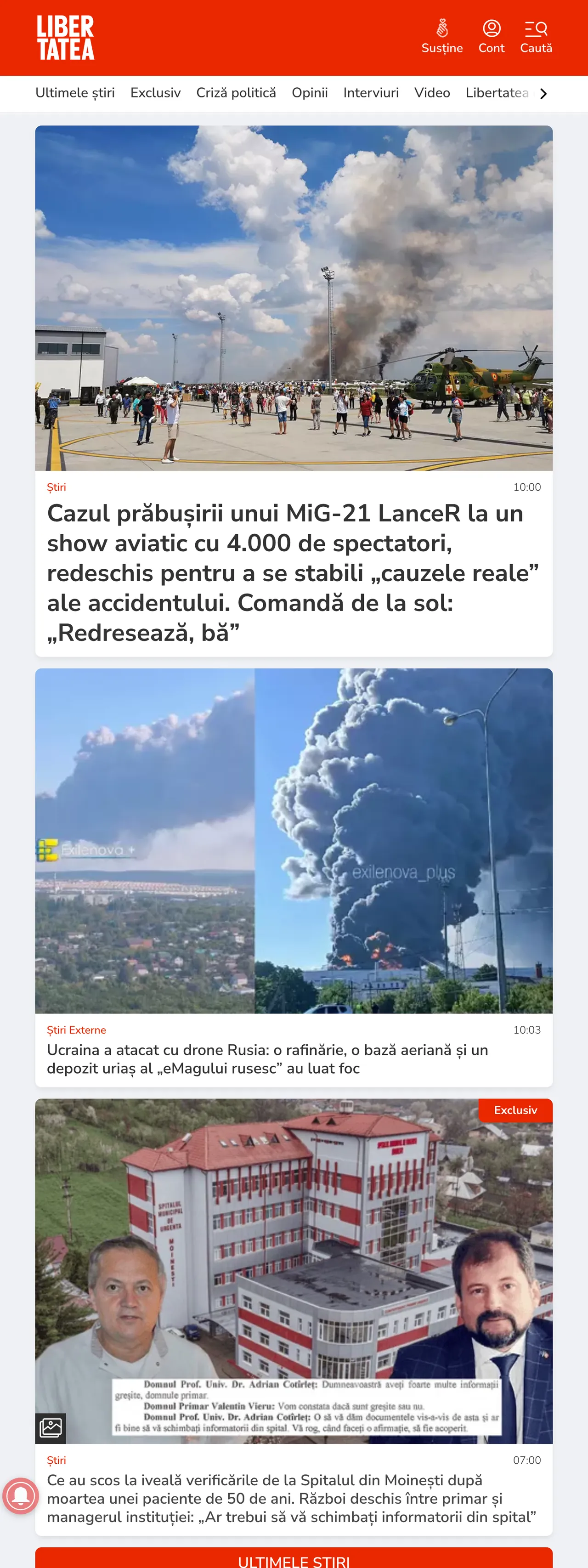 Screenshot of the Libertatea front page
