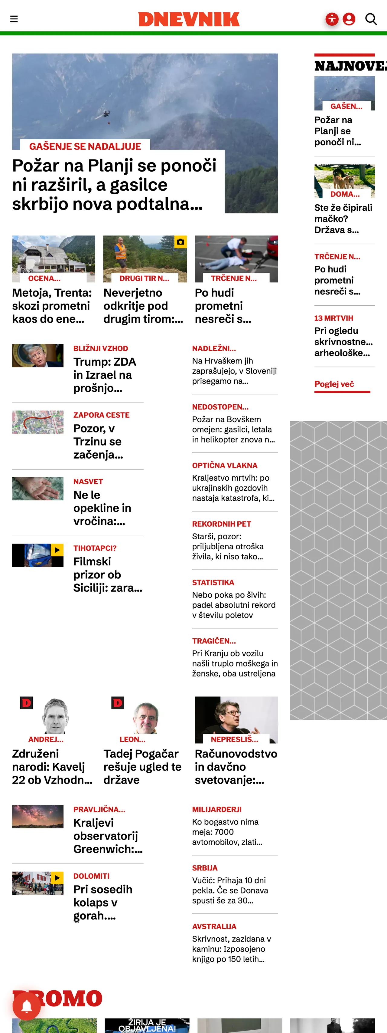 Screenshot of the Dnevnik front page
