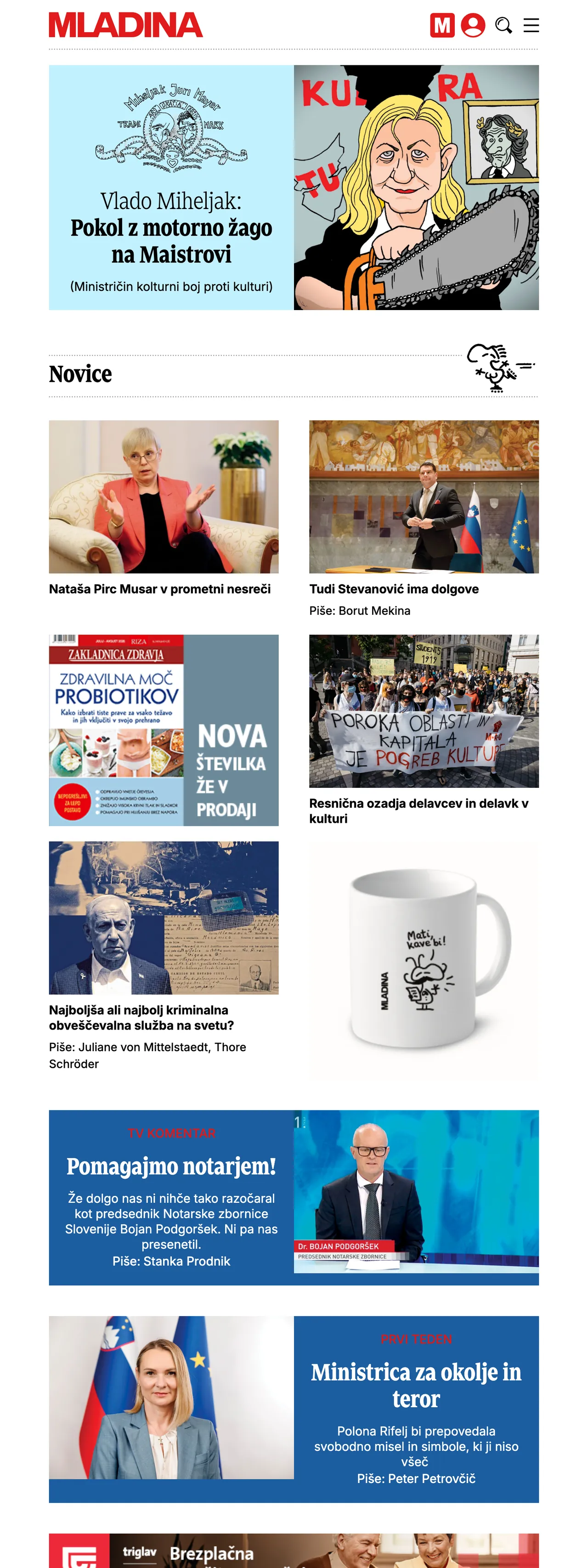 Screenshot of the Mladina front page