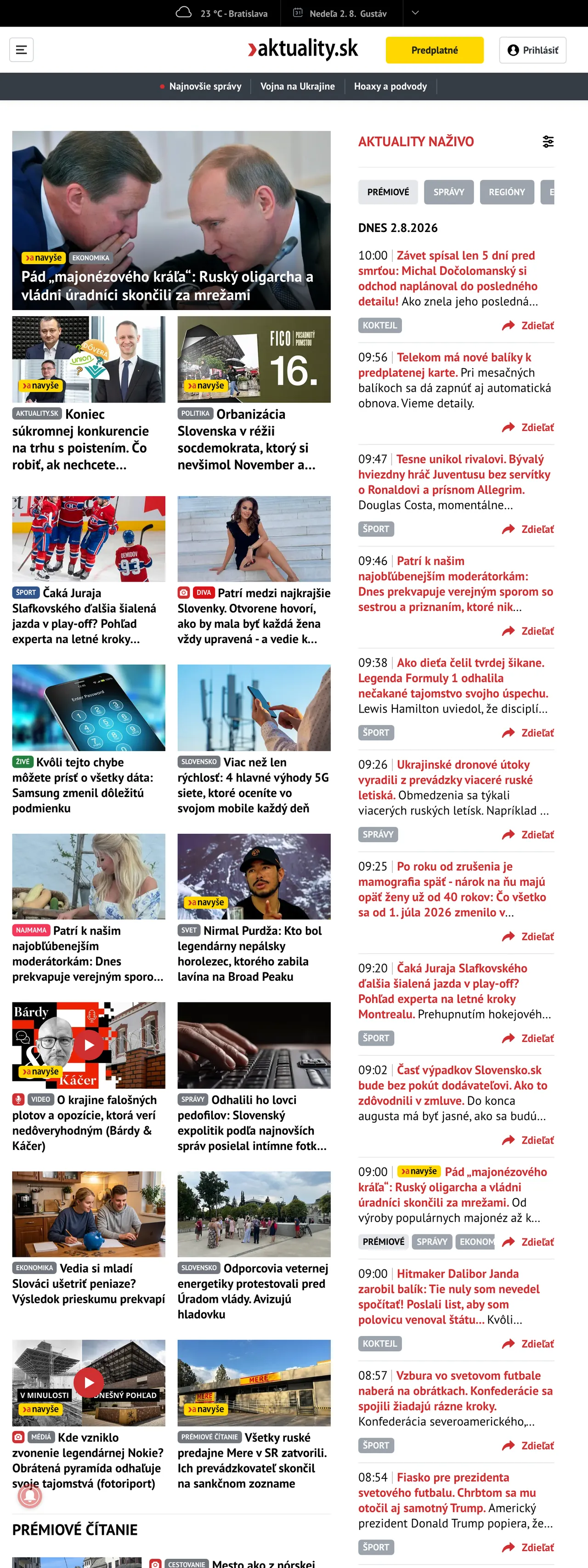 Screenshot of the Aktuality.sk front page