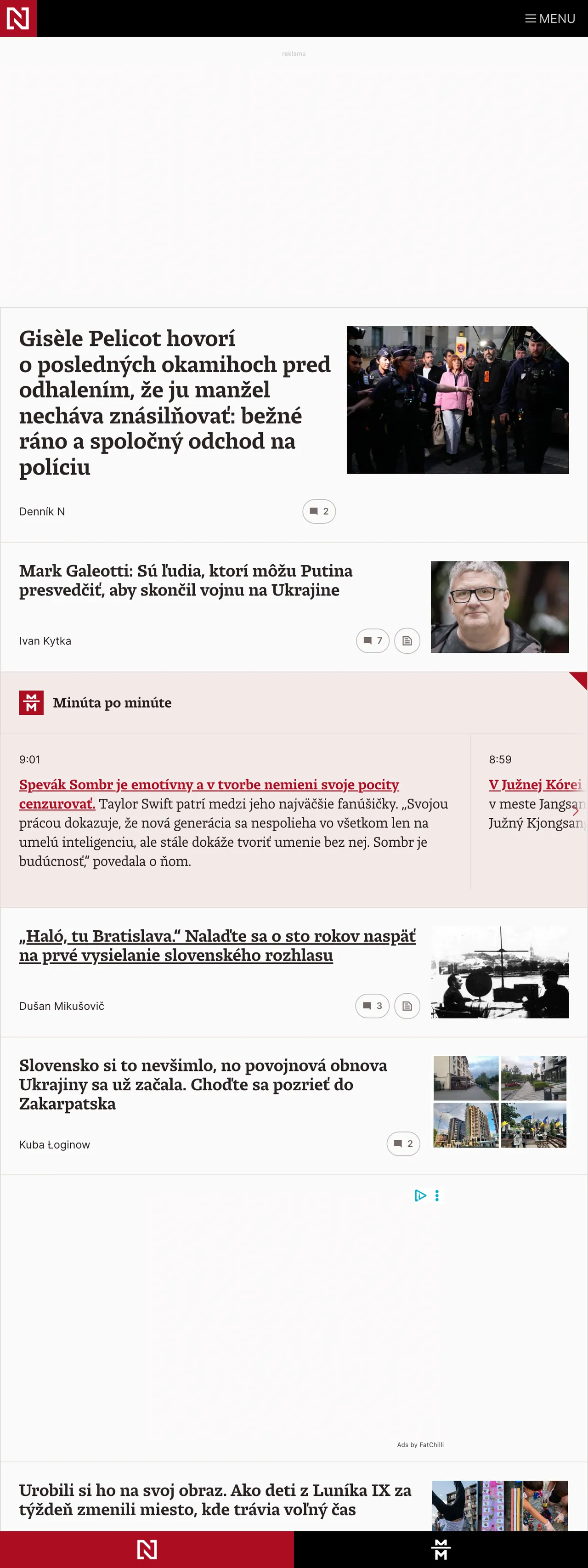 Screenshot of the Denník N front page