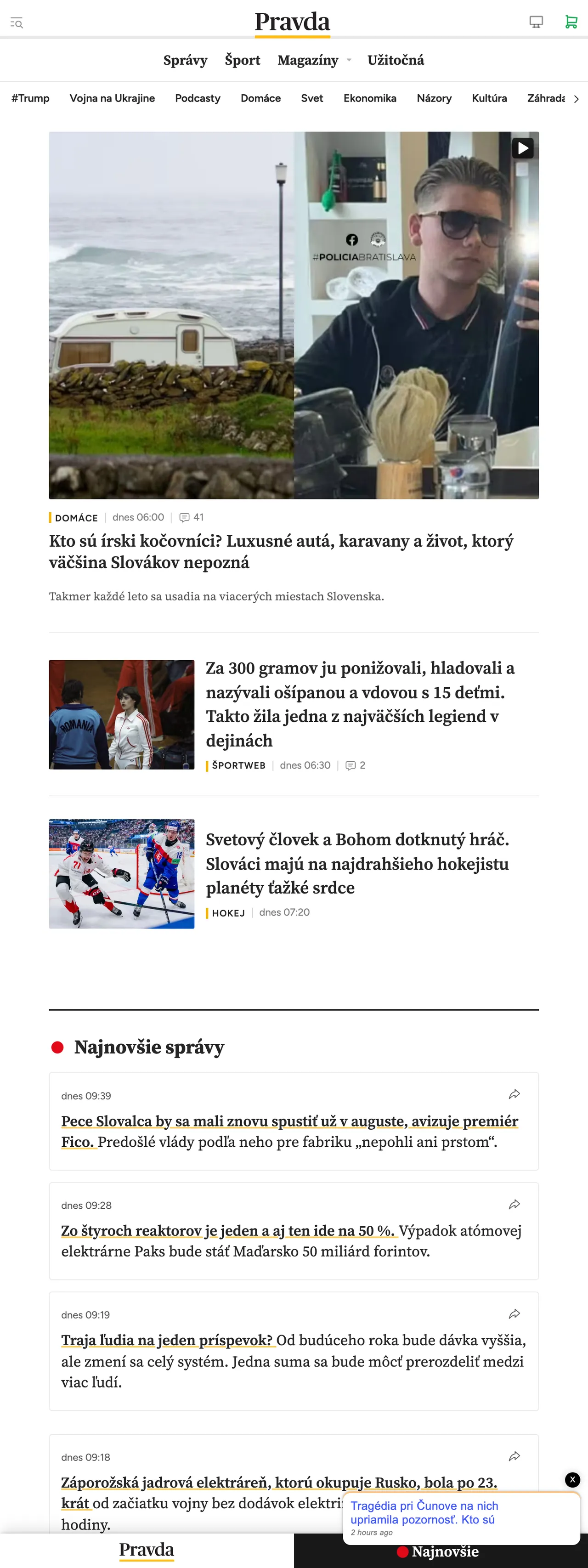 Screenshot of the Pravda front page