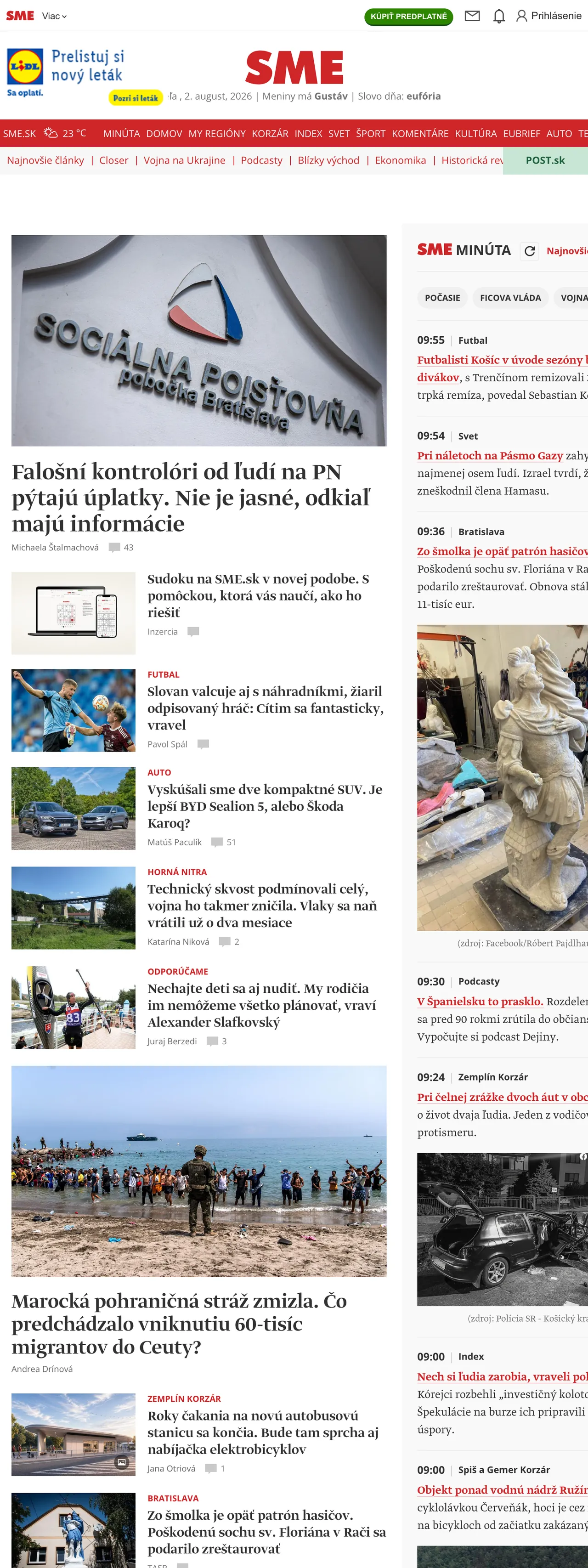 Screenshot of the SME front page