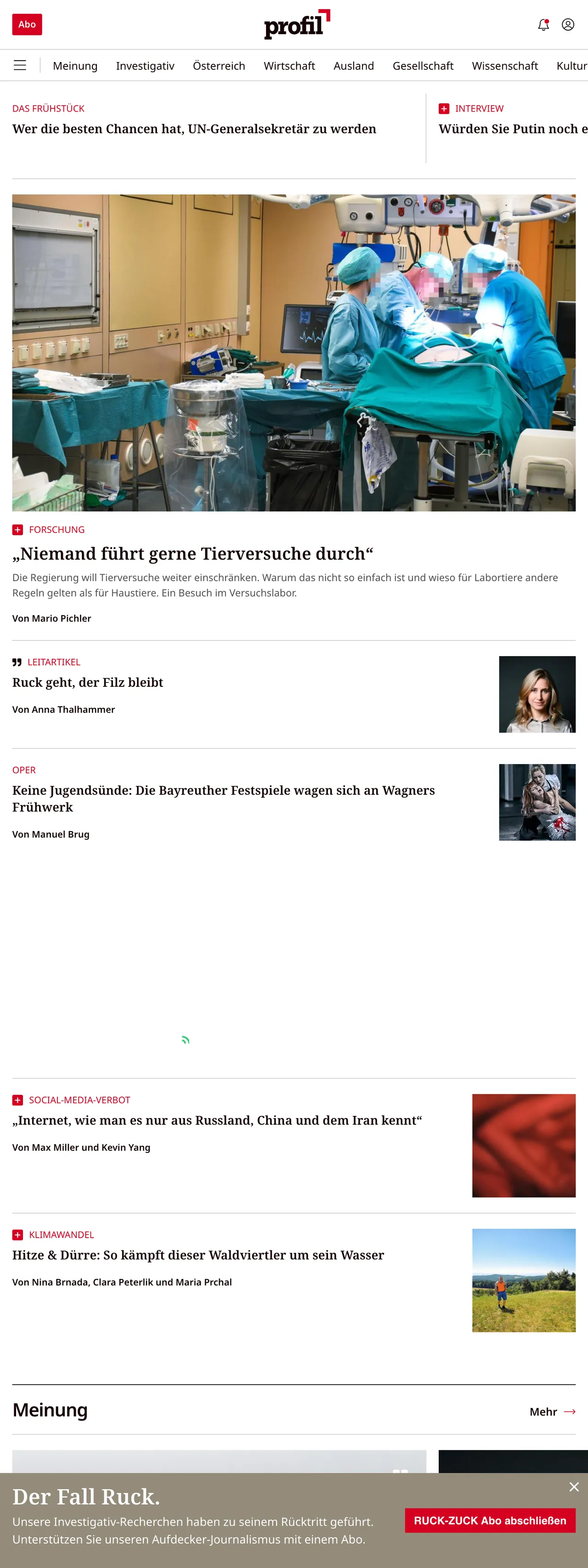 Screenshot of the profil front page