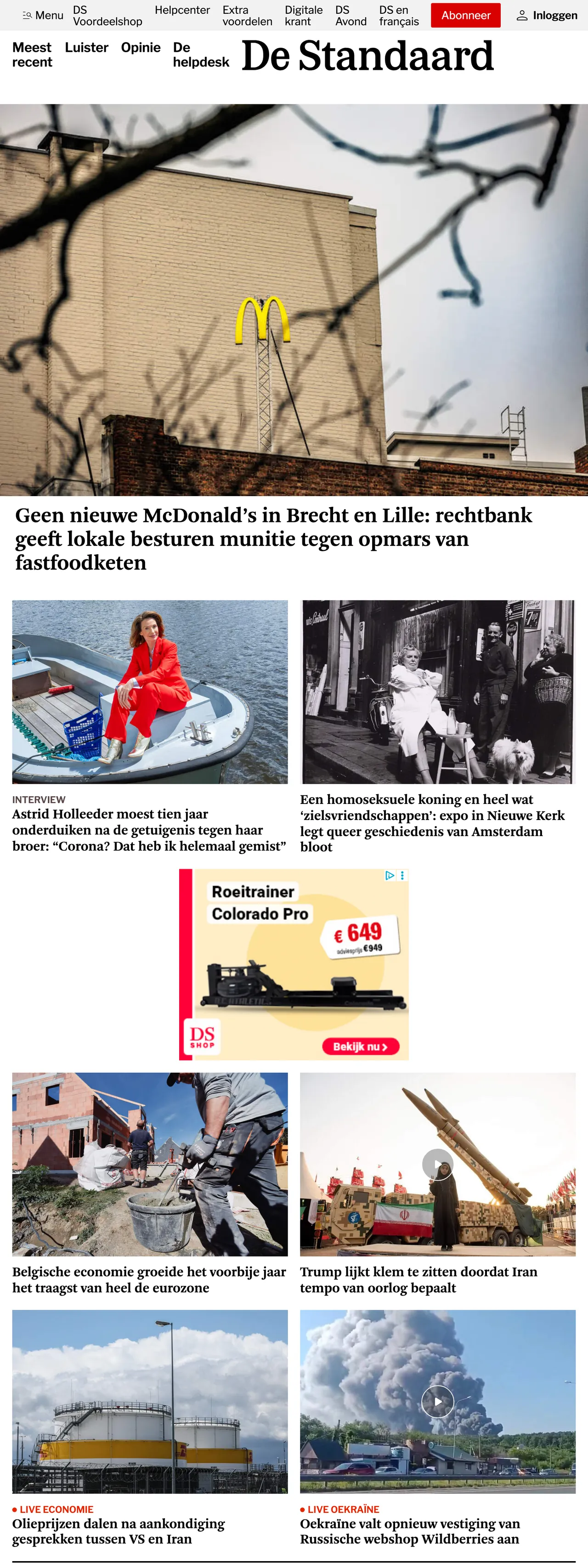Screenshot of the De Standaard front page