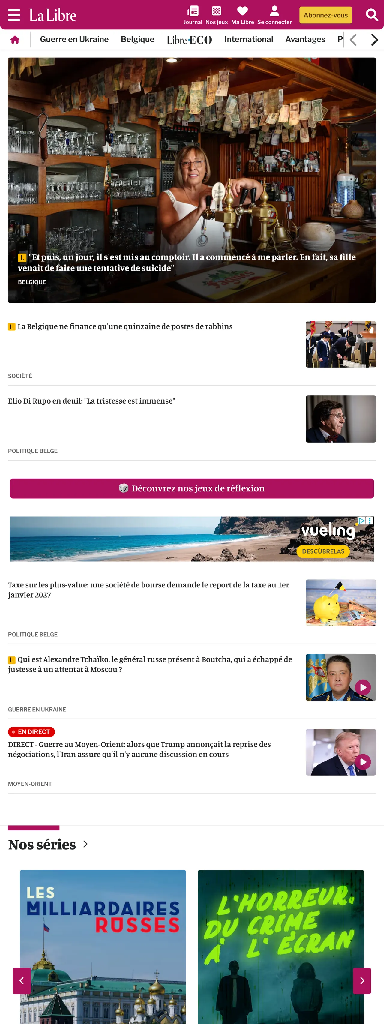 Screenshot of the La Libre front page