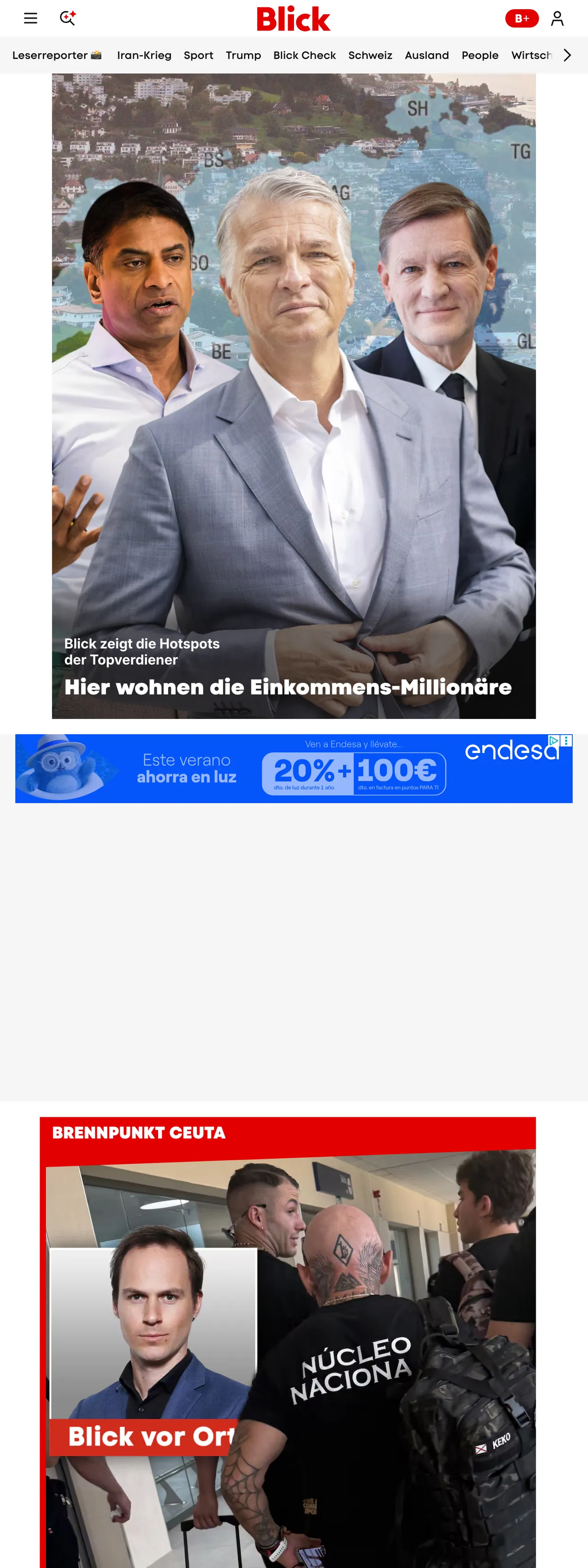 Screenshot of the Blick front page