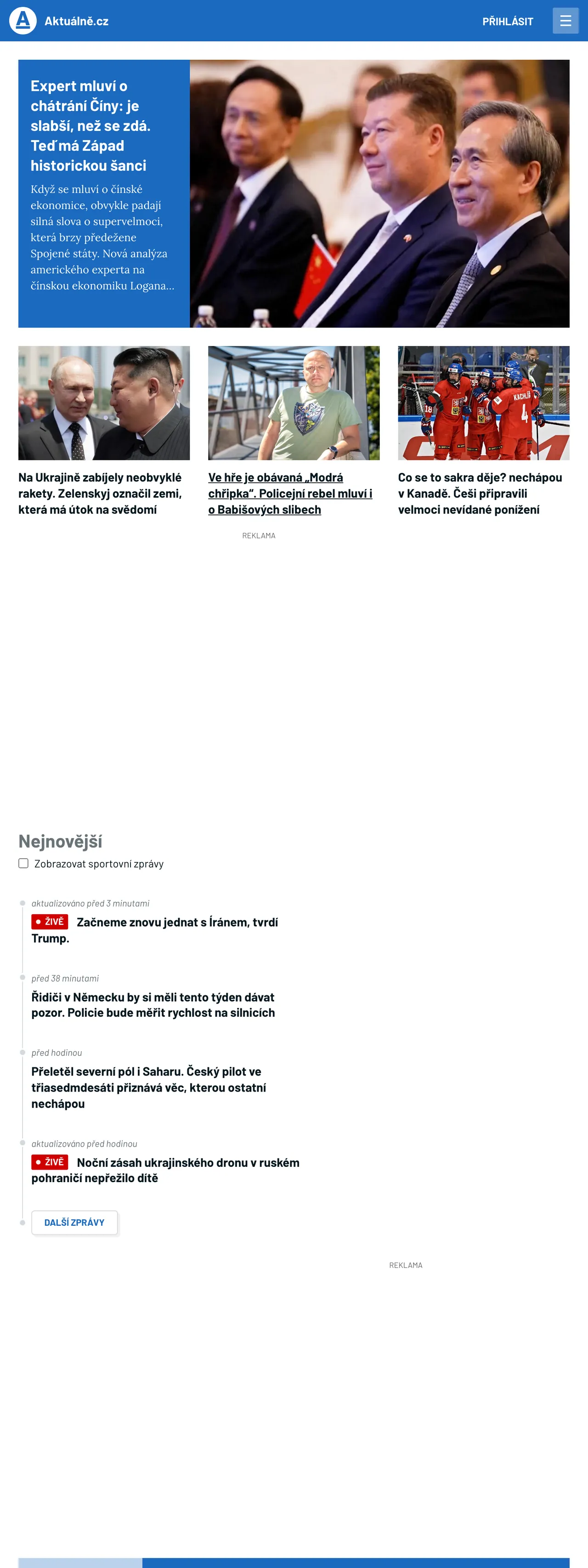 Screenshot of the Aktuálně.cz front page