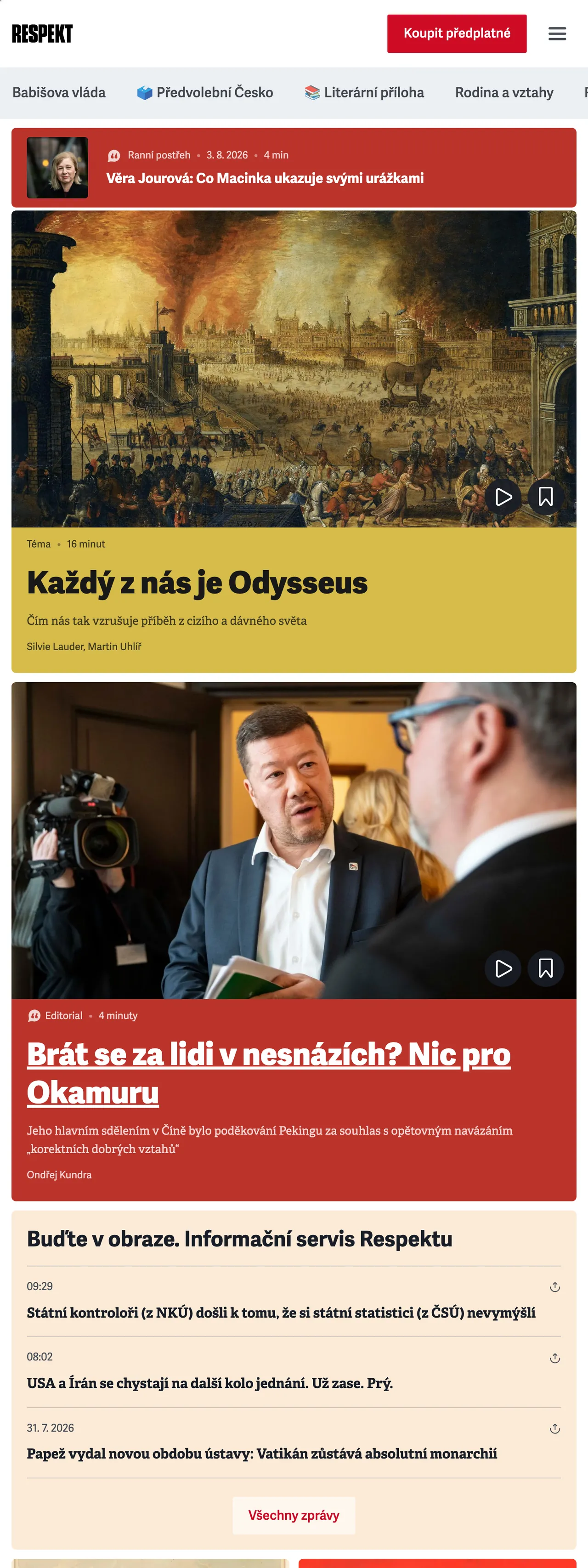 Screenshot of the Respekt front page
