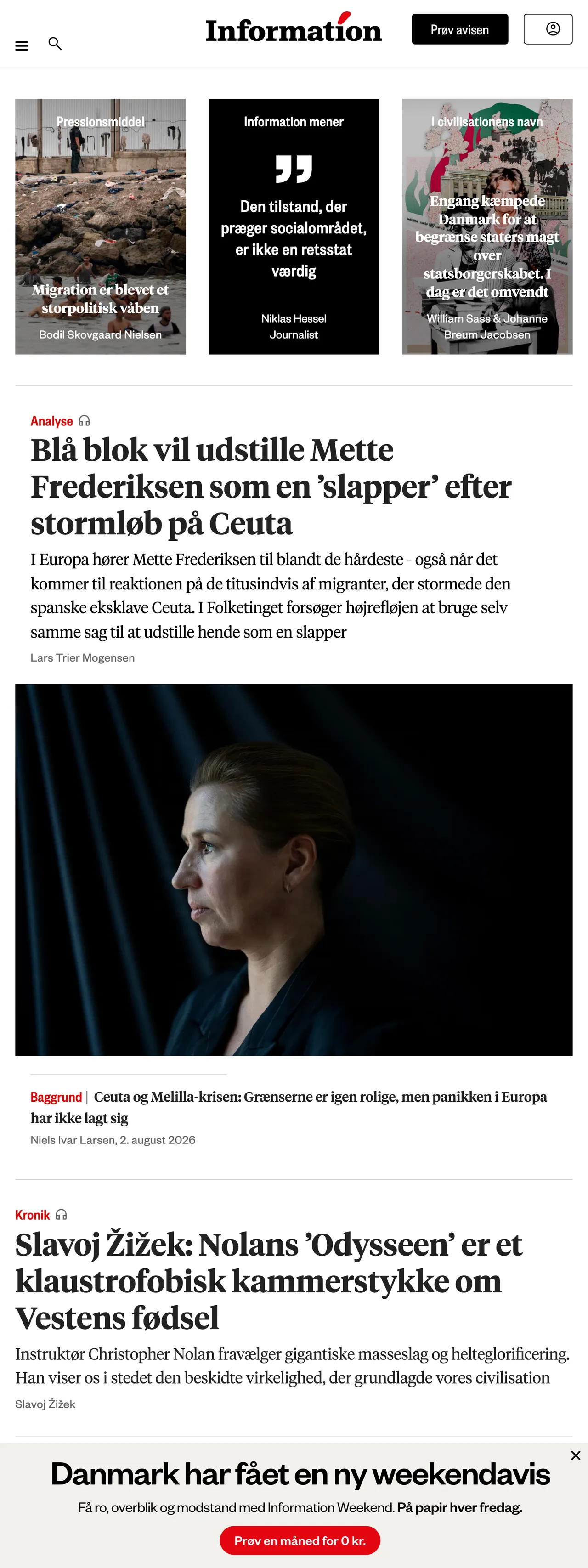 Screenshot of the Information front page