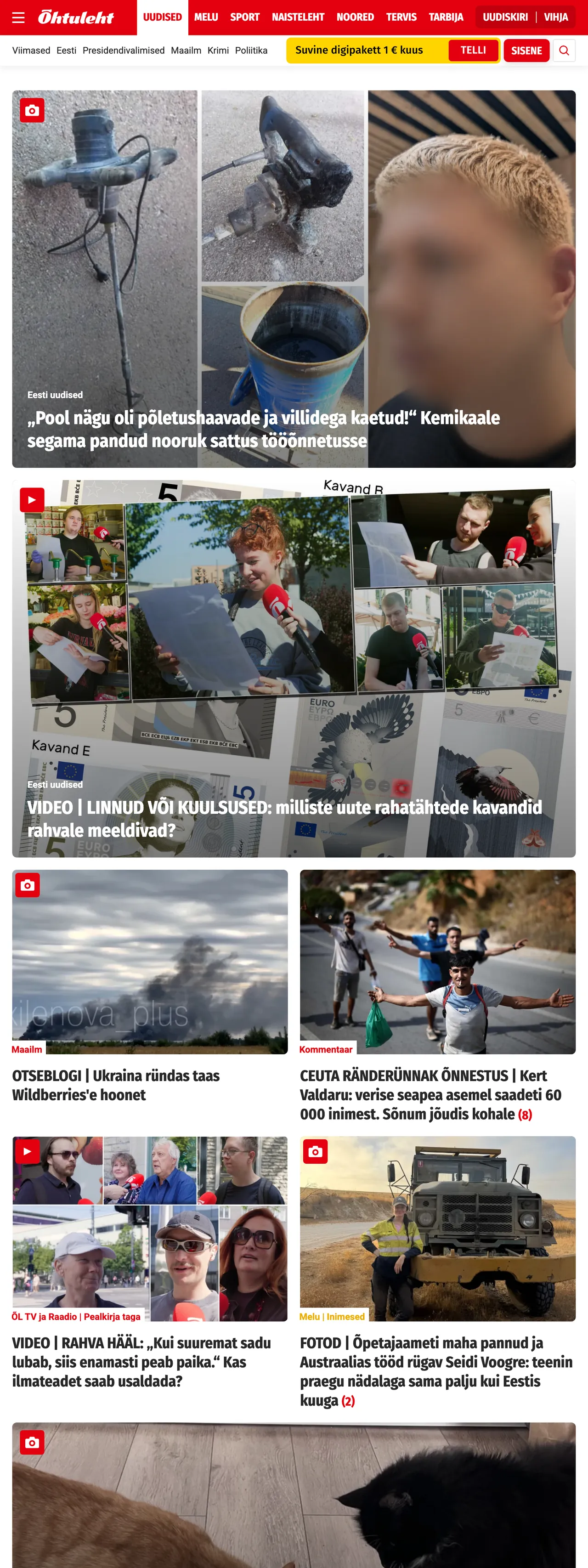 Screenshot of the Õhtuleht front page
