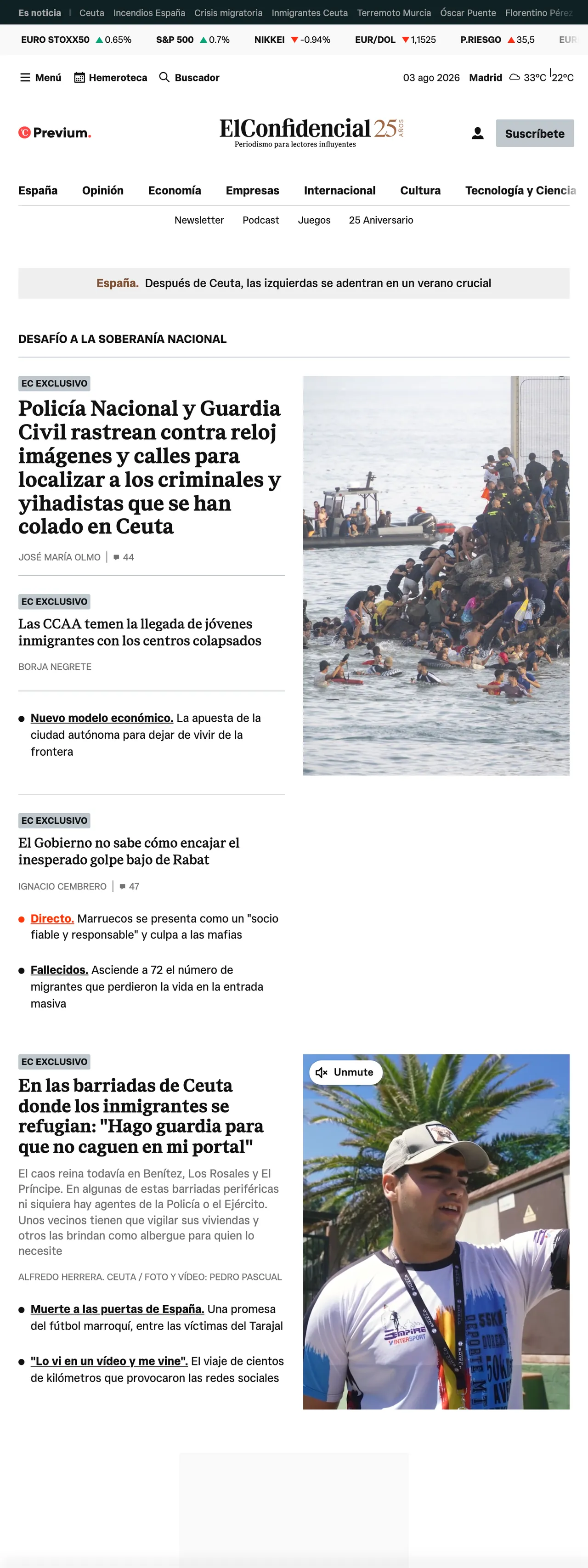 Screenshot of the El Confidencial front page