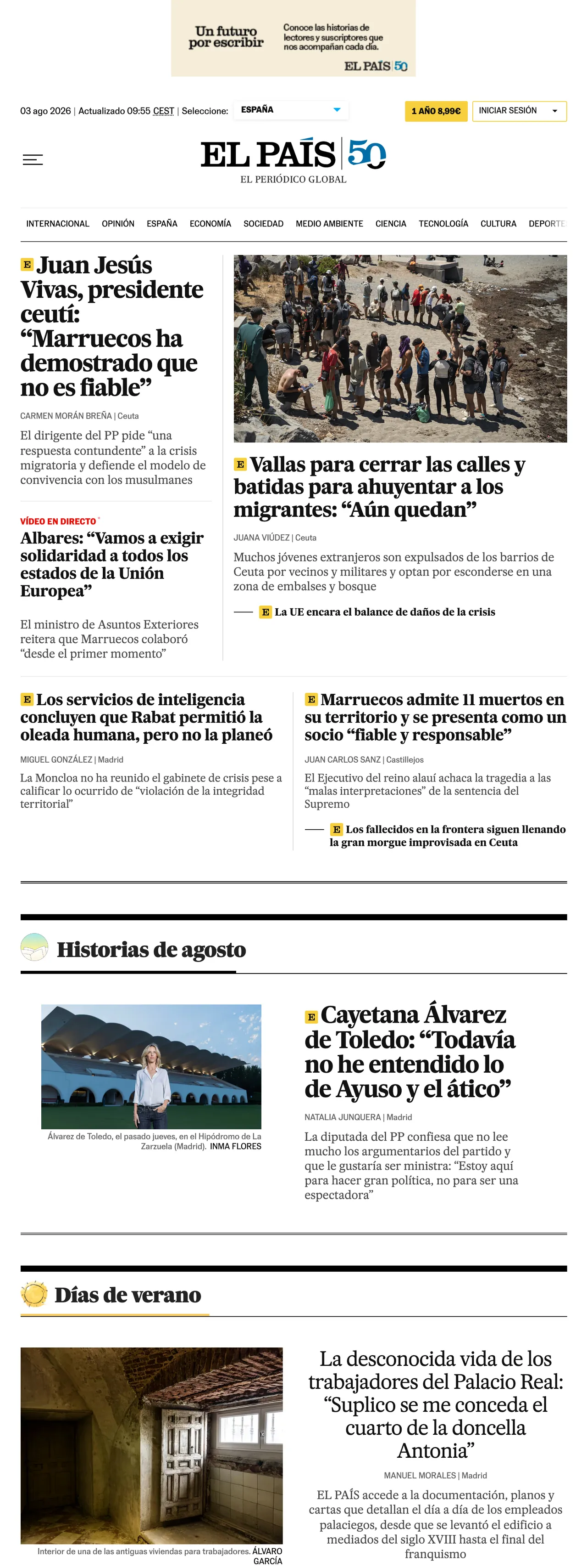 Screenshot of the EL PAÍS front page