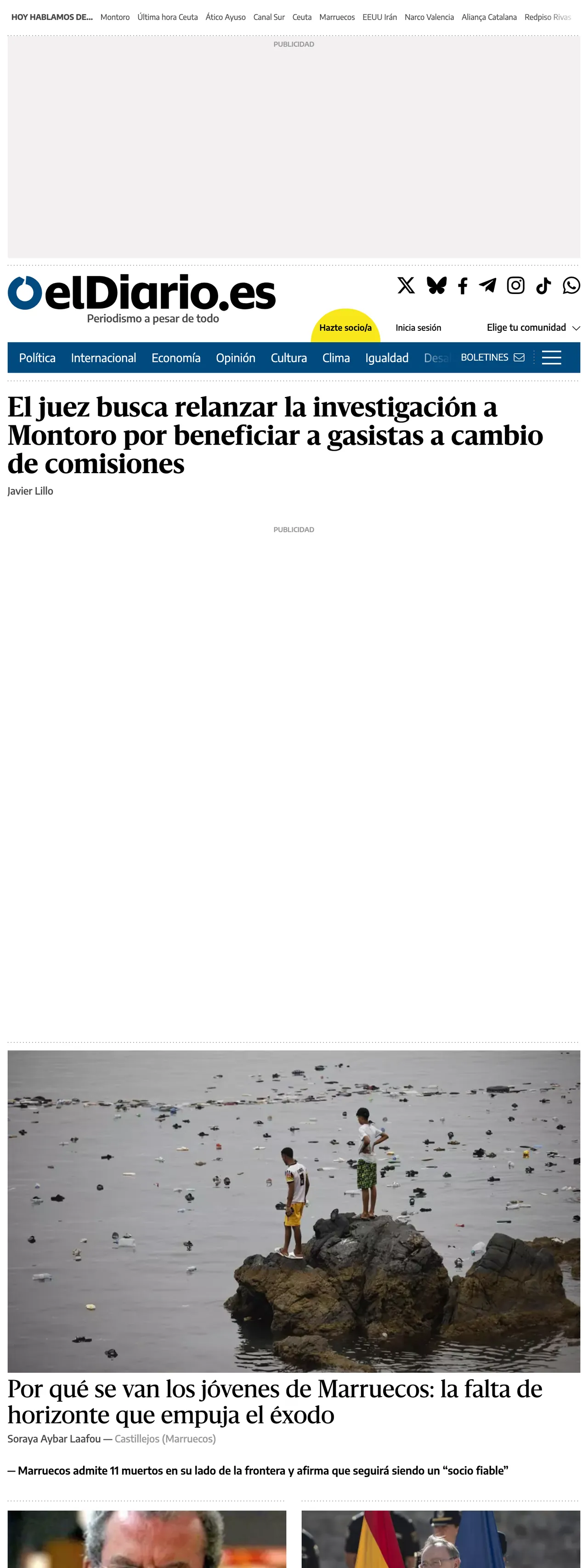 Screenshot of the elDiario.es front page