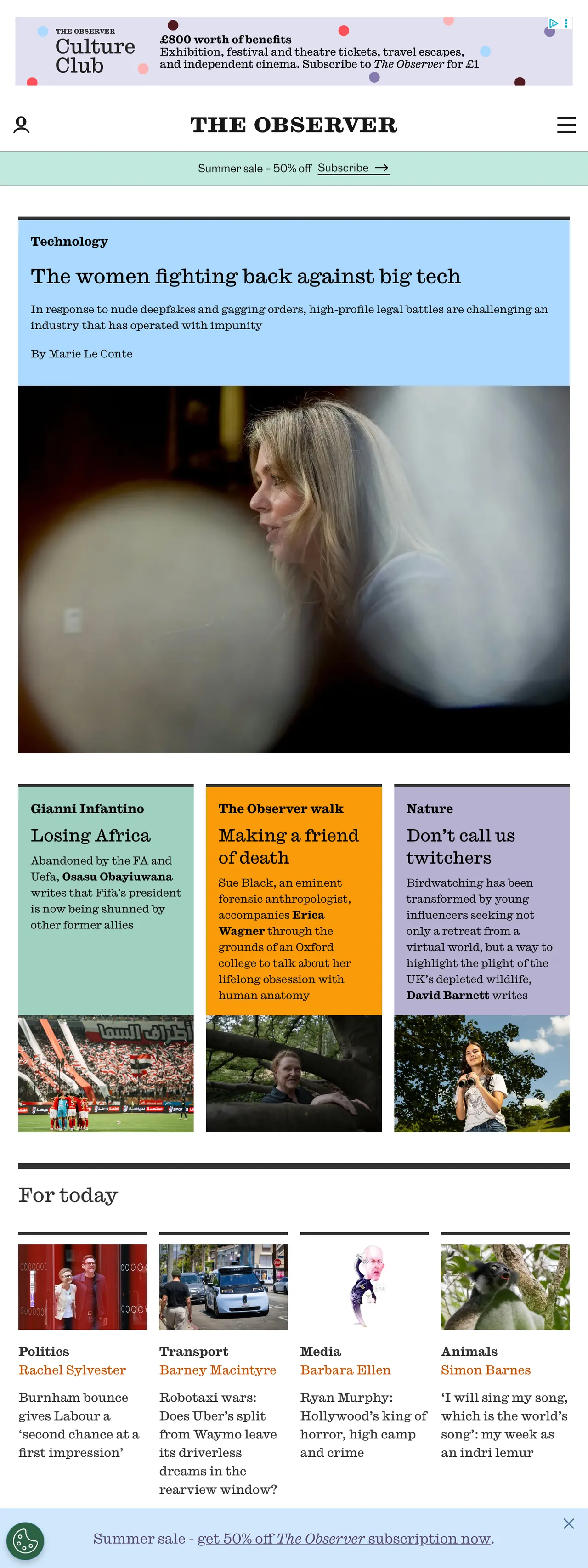 Screenshot of the The Observer front page