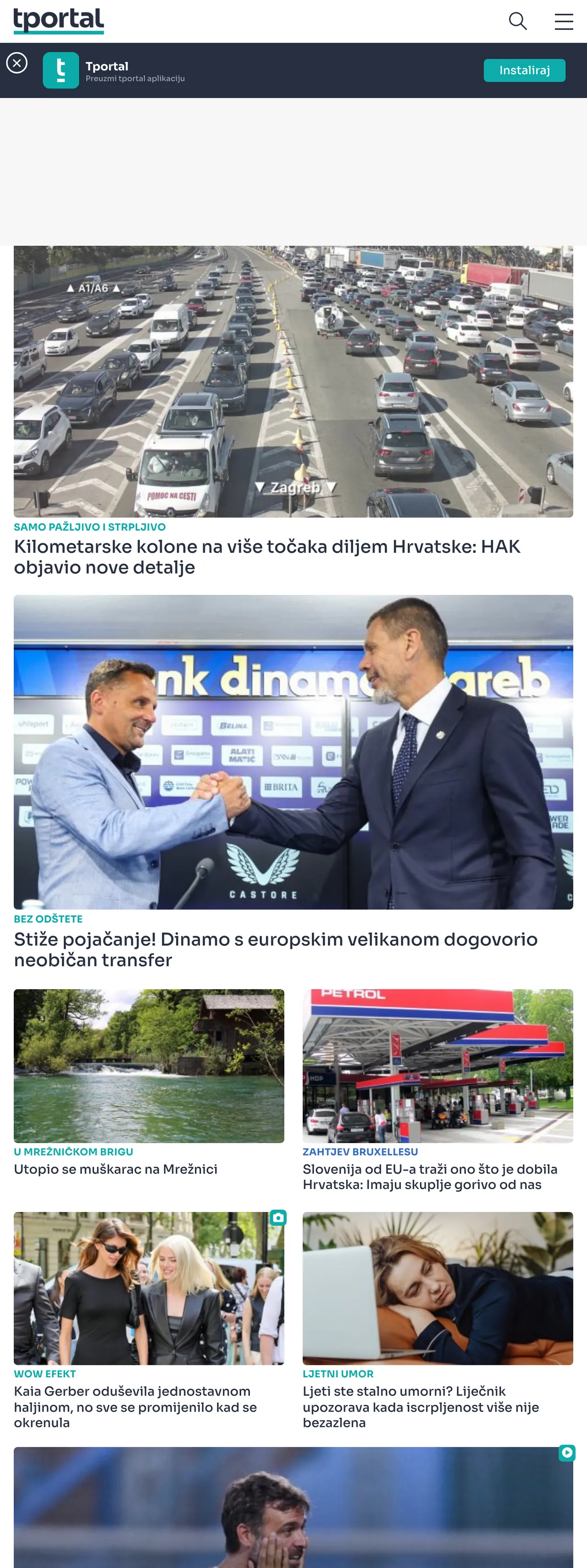Screenshot of the tportal front page