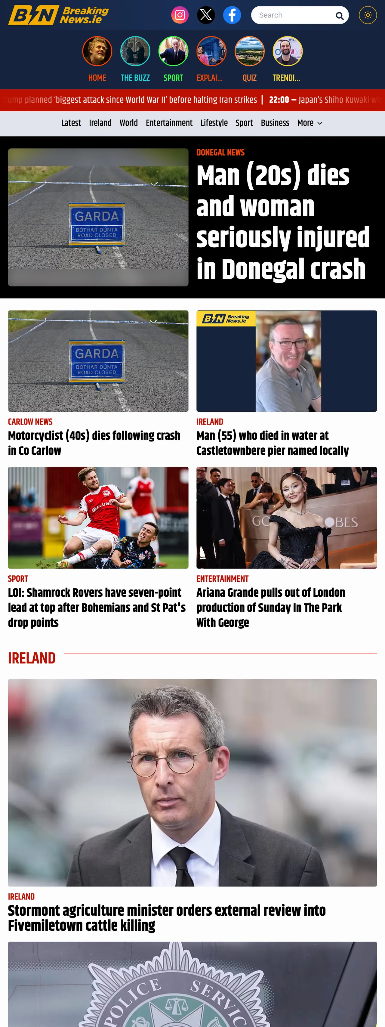 Screenshot of the BreakingNews.ie front page