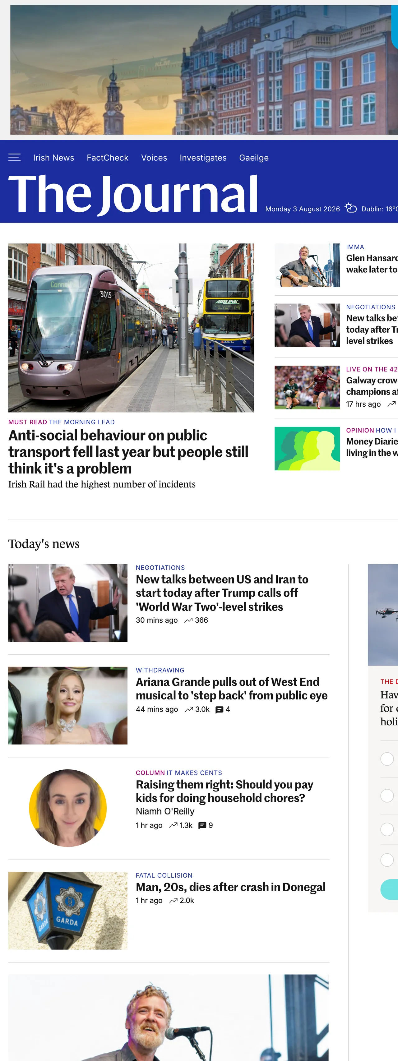 Screenshot of the TheJournal.ie front page