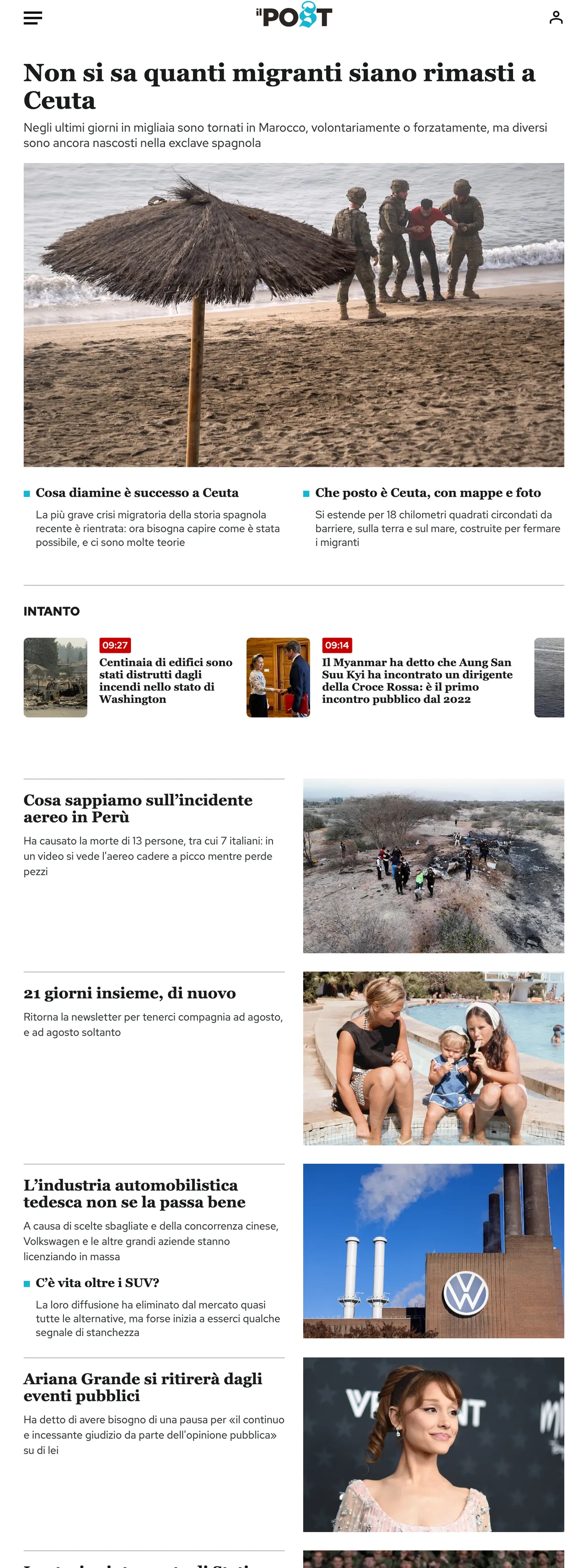 Screenshot of the Il Post front page