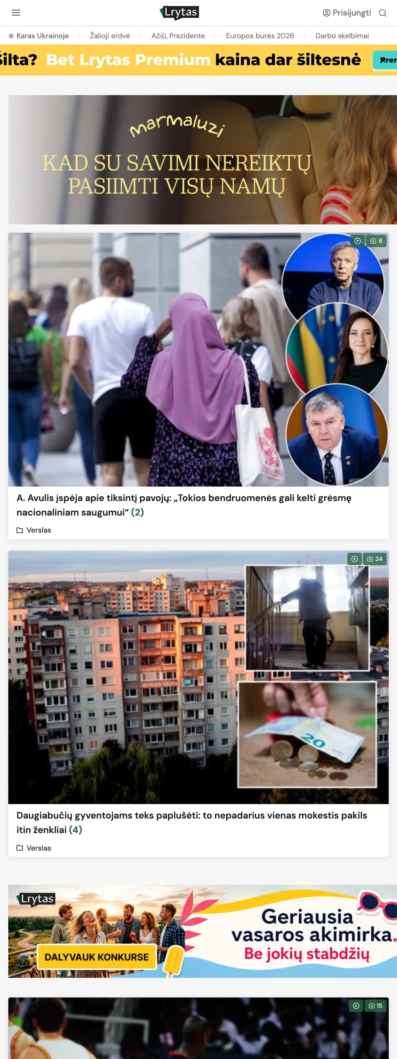 Screenshot of the Lrytas front page