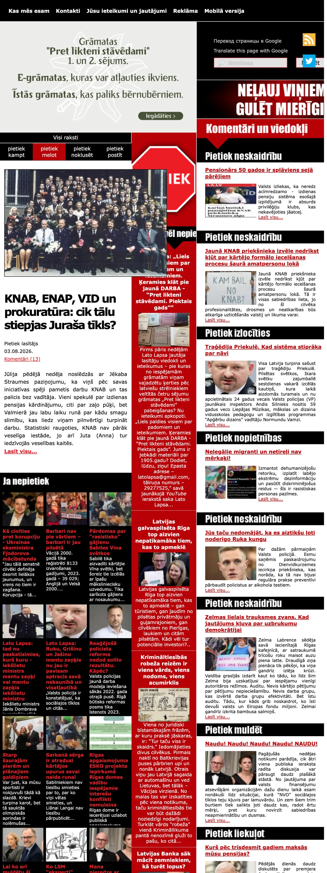 Screenshot of the Pietiek front page