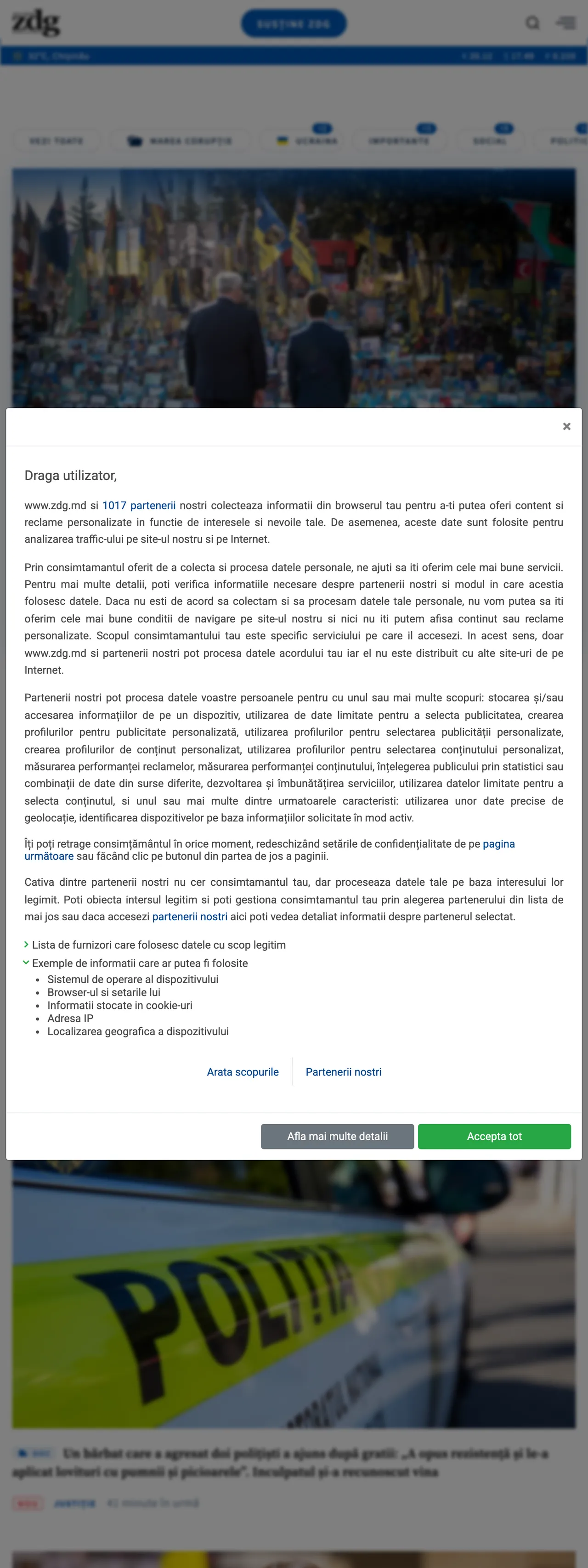 Screenshot of the Ziarul de Gardă front page
