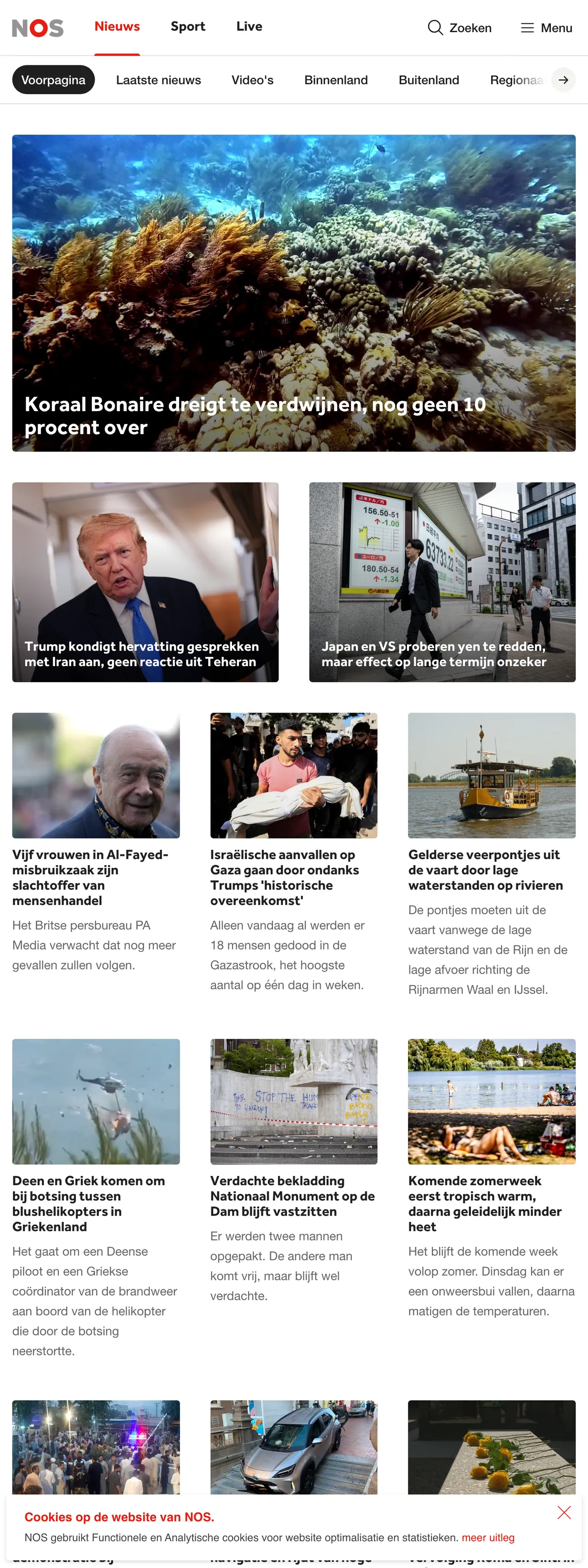 Screenshot of the NOS front page