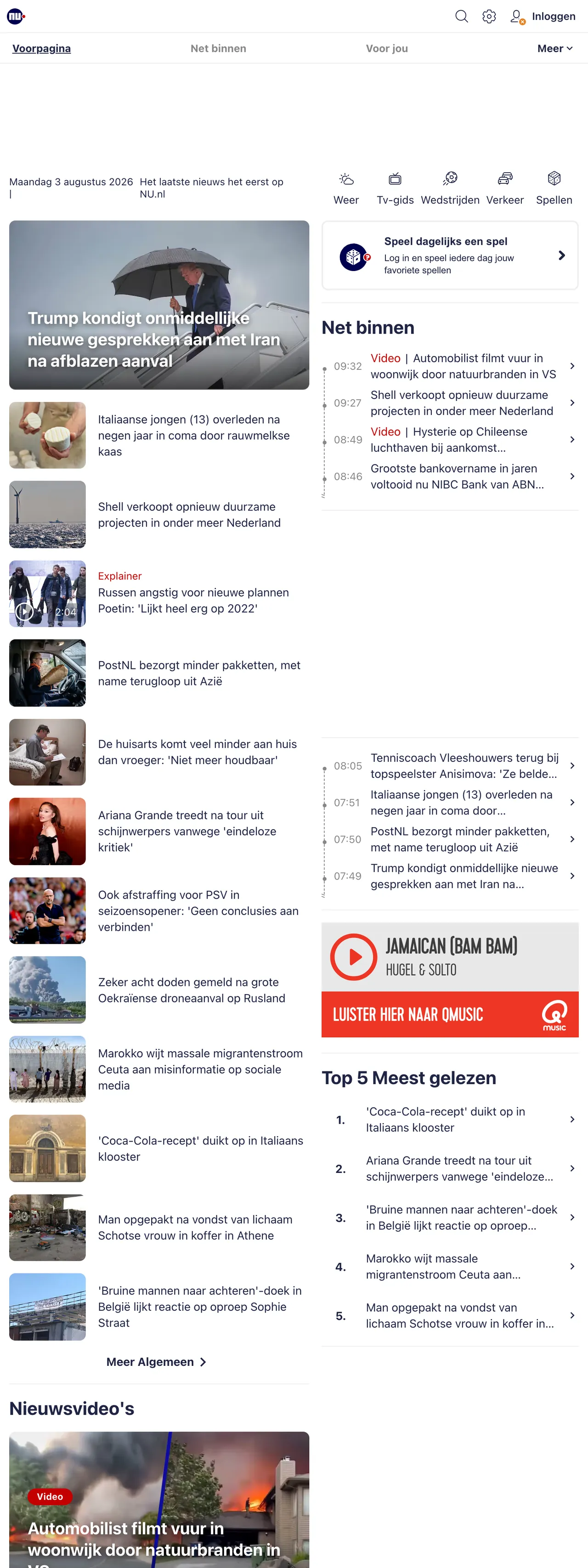 Screenshot of the NU.nl front page