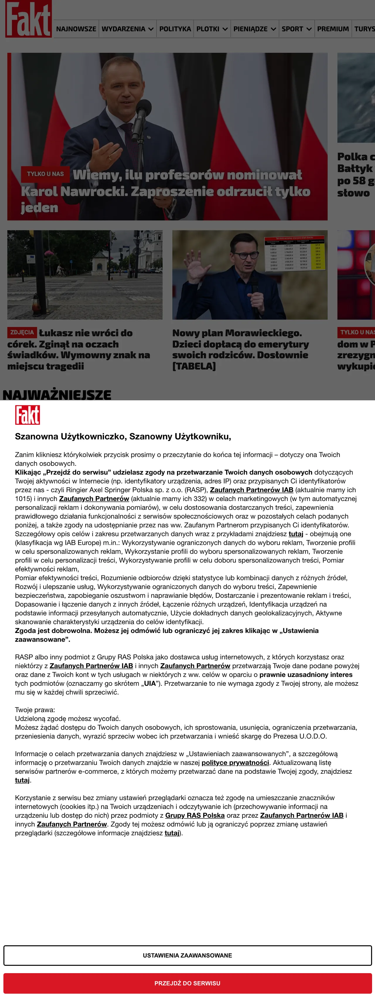 Screenshot of the Fakt front page