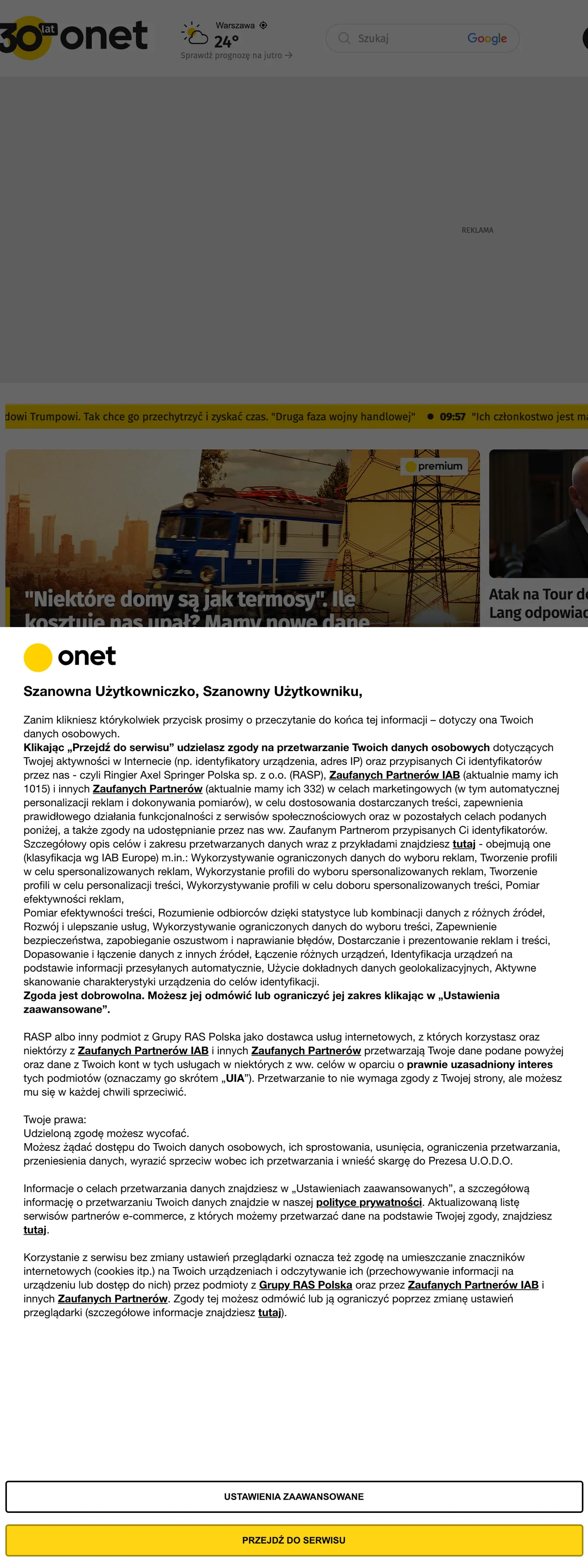 Screenshot of the Onet front page