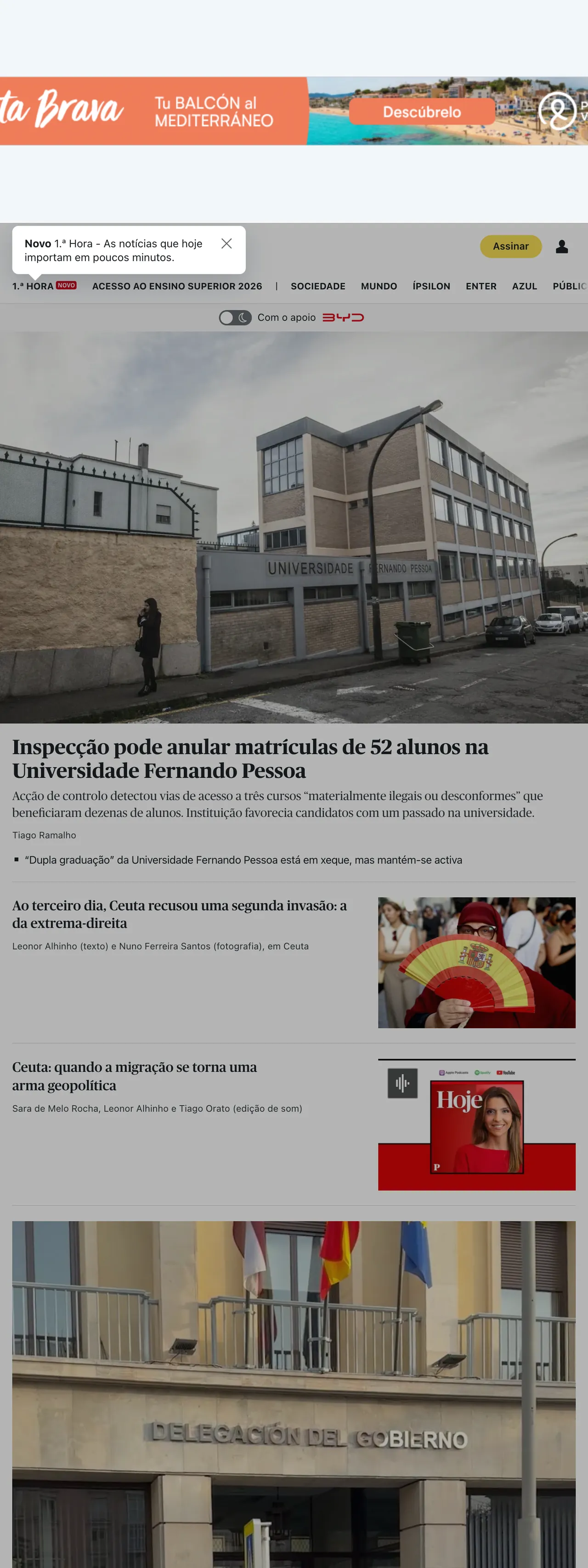 Screenshot of the Público front page