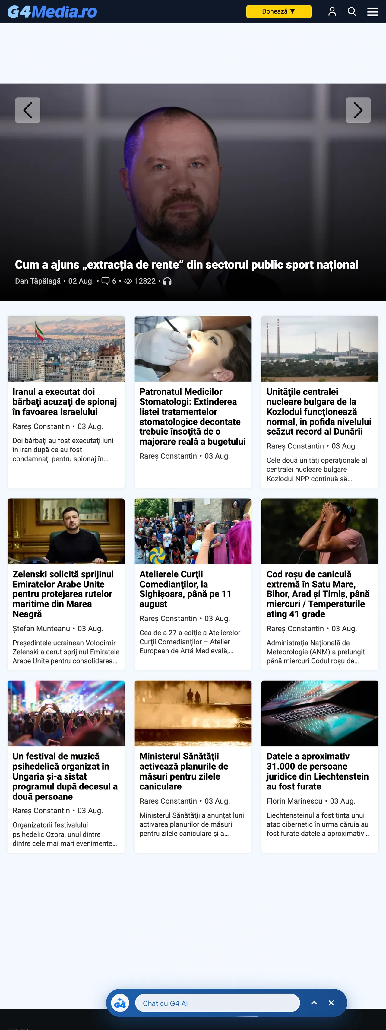 Screenshot of the G4Media front page