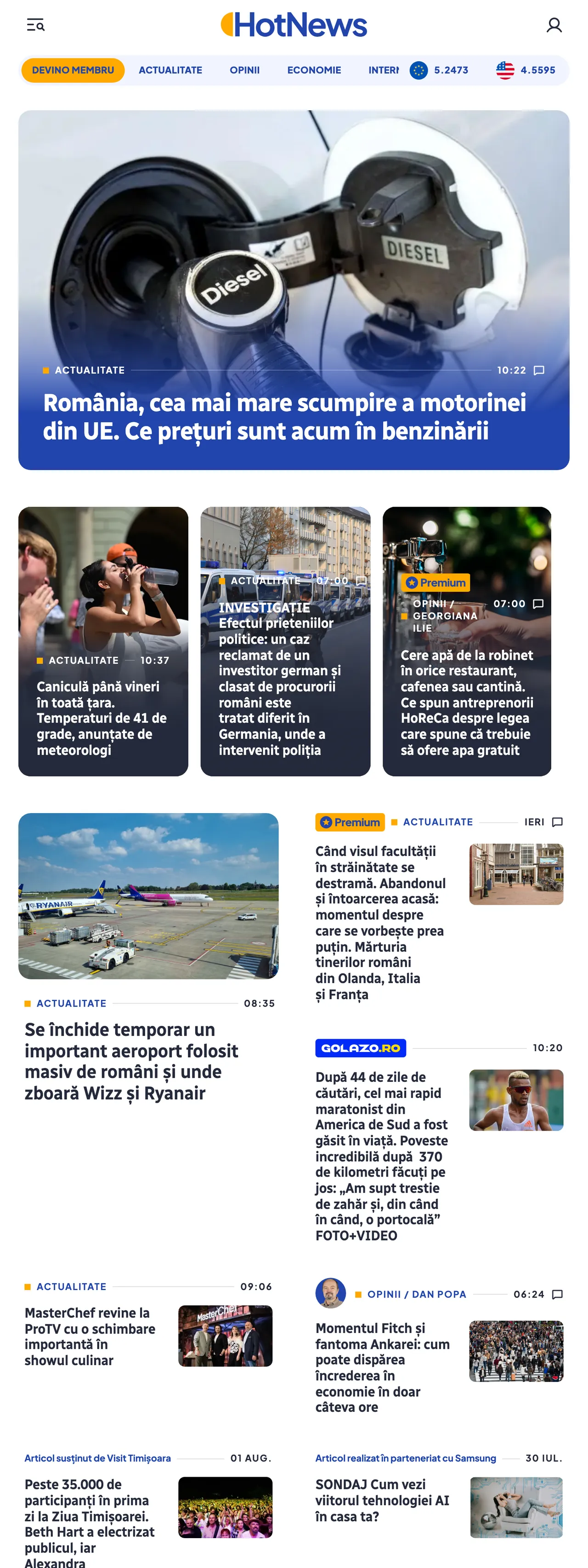 Screenshot of the HotNews.ro front page