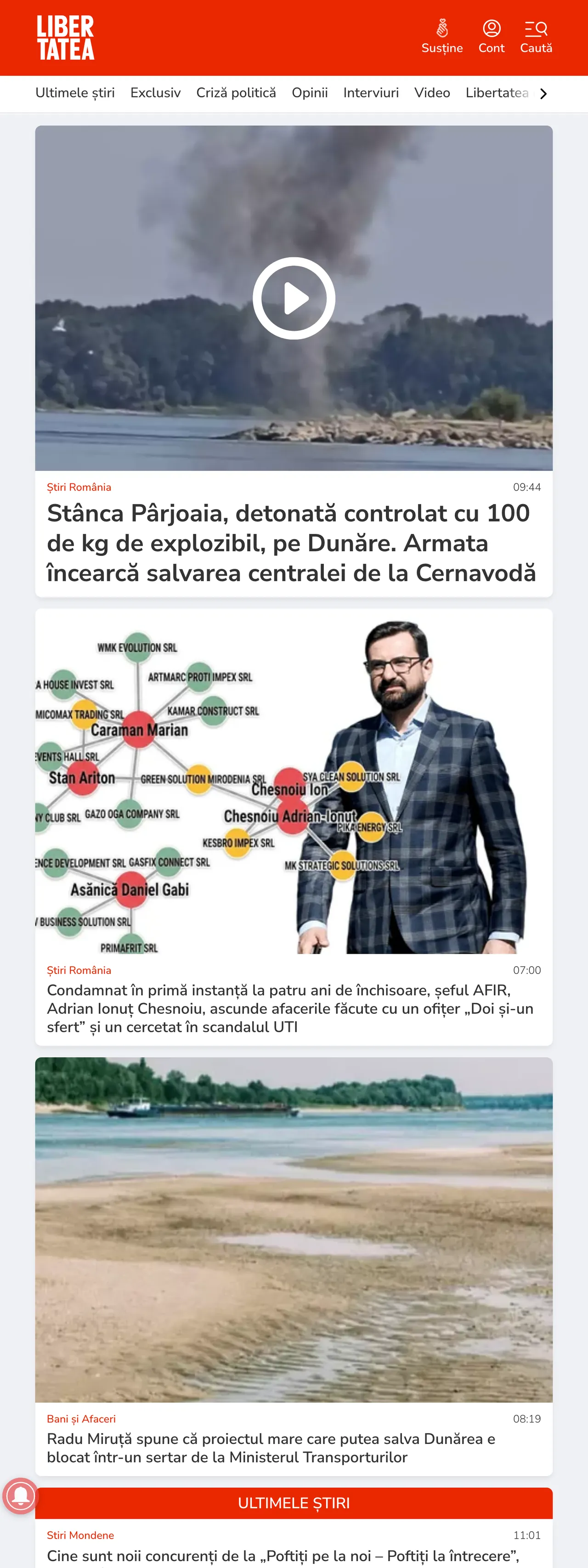 Screenshot of the Libertatea front page