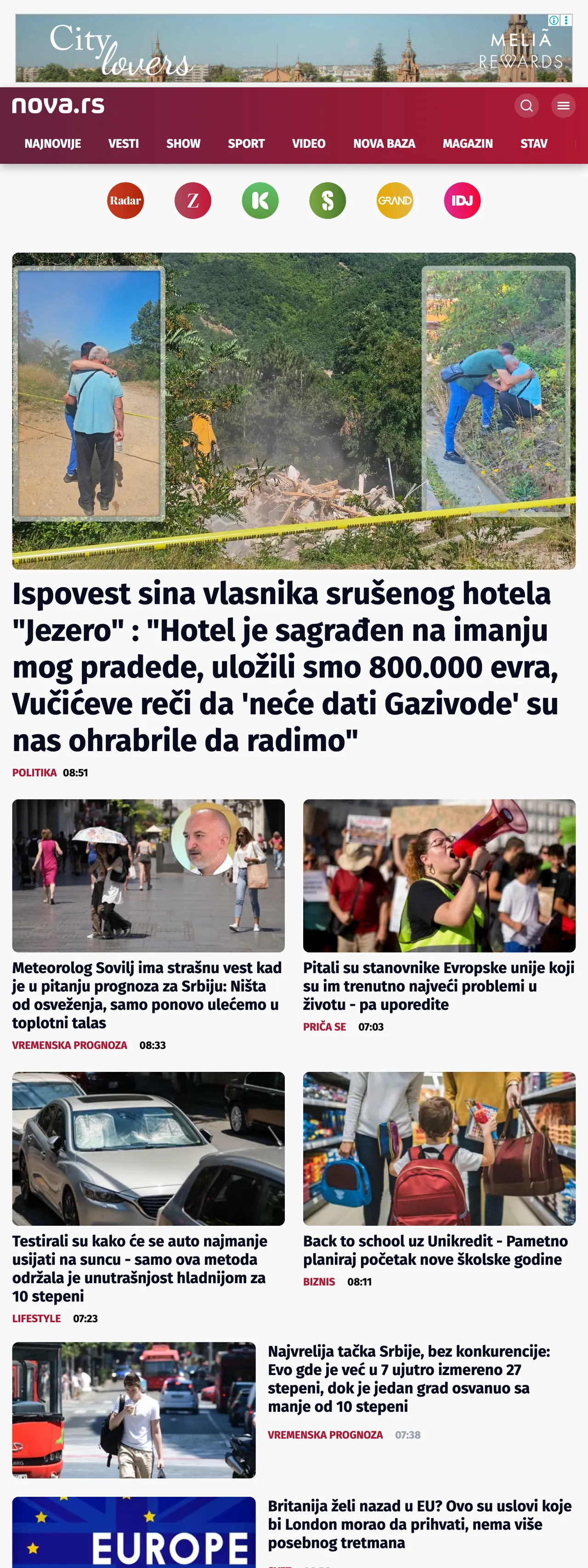 Screenshot of the Nova front page