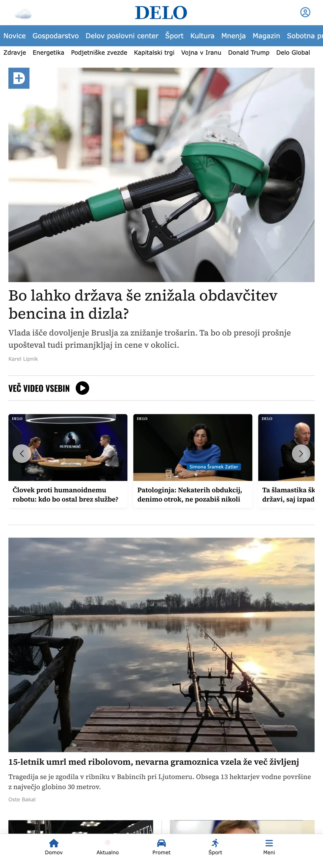 Screenshot of the Delo front page